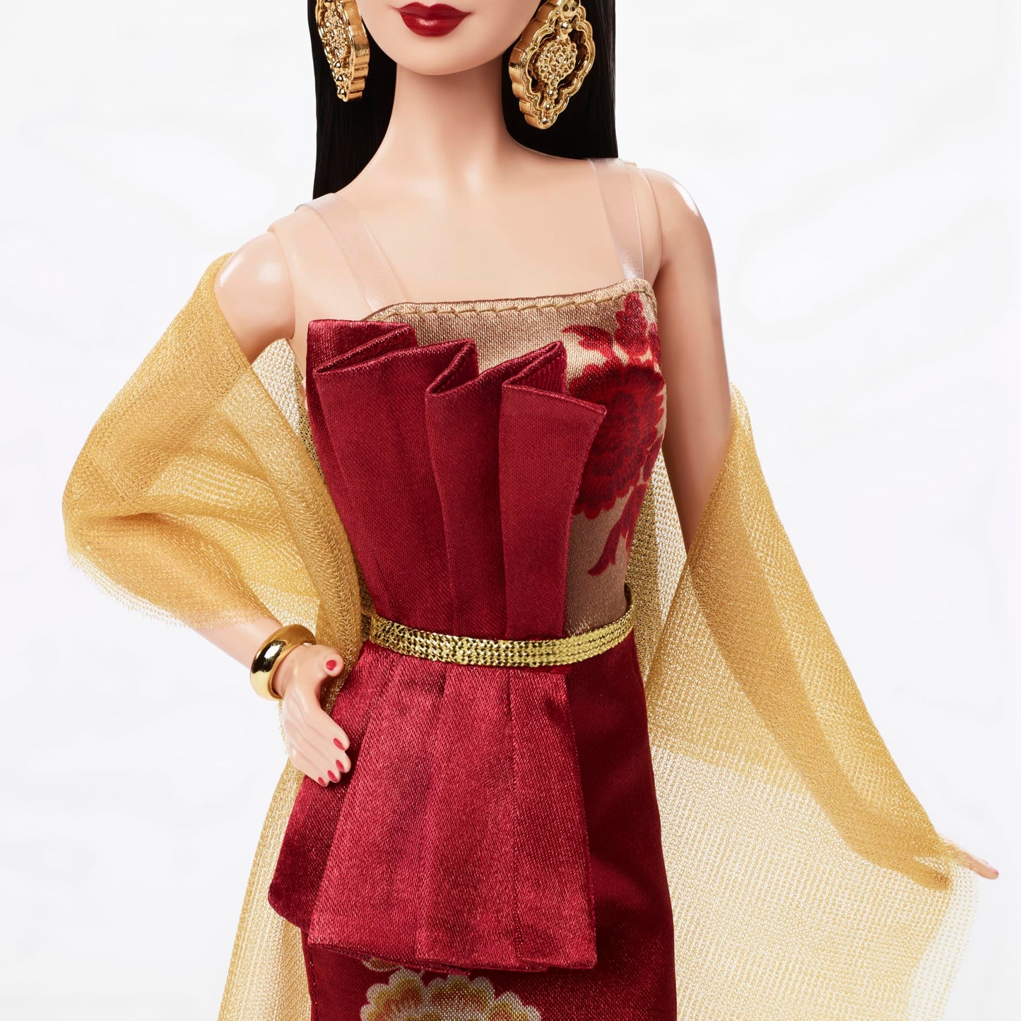 Barbie Signature Lunar New Year Fashion Doll Wearing Red Dress with Golden Peony Print, Collectible Holiday Toy