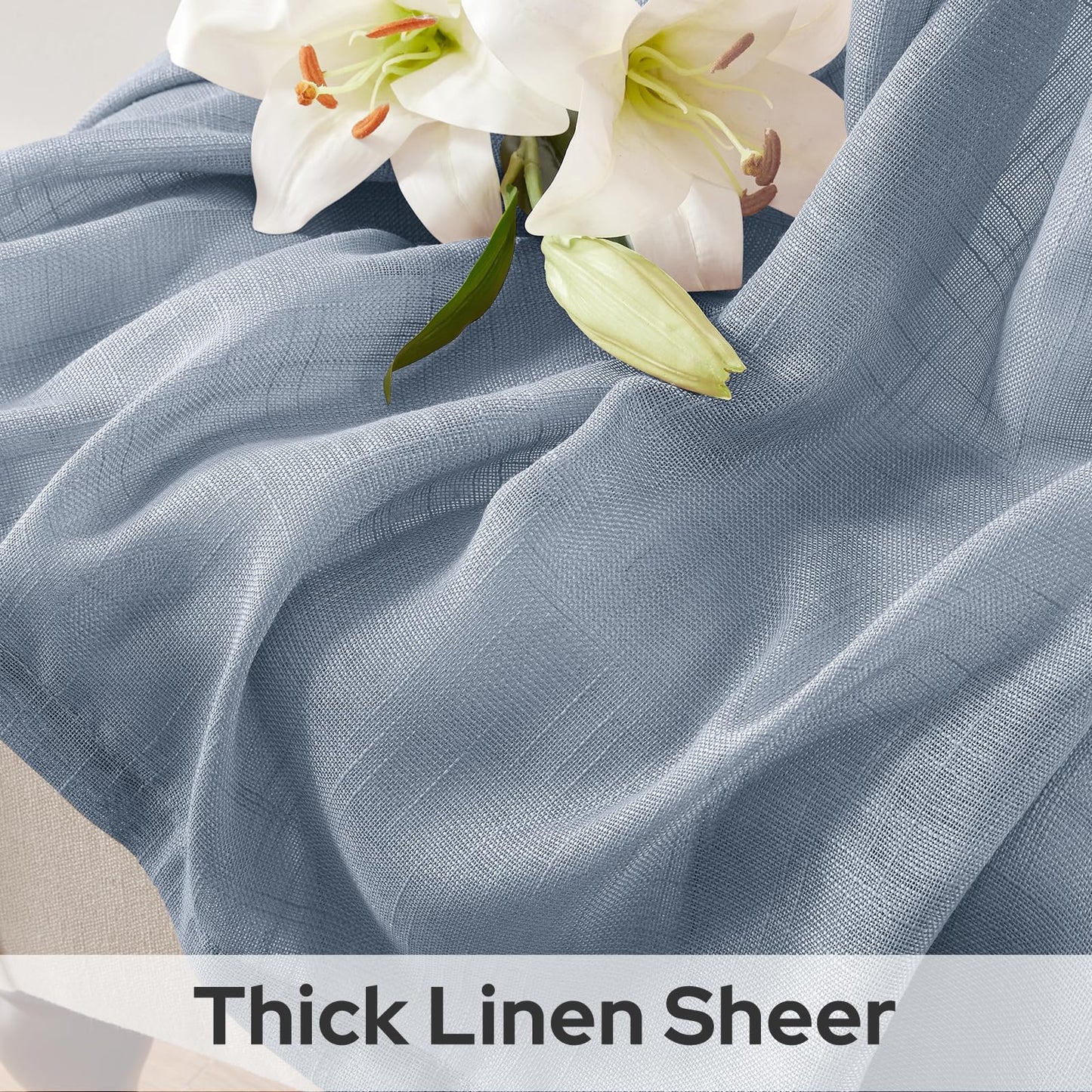 HOMEIDEAS Stone Blue Linen Textured Sheer Curtains, 84 Inches Long 2 Panels Semi Sheer Curtains Farmhouse Window Drapes for Bedroom Living Room, 2 Panels, W52 x L84