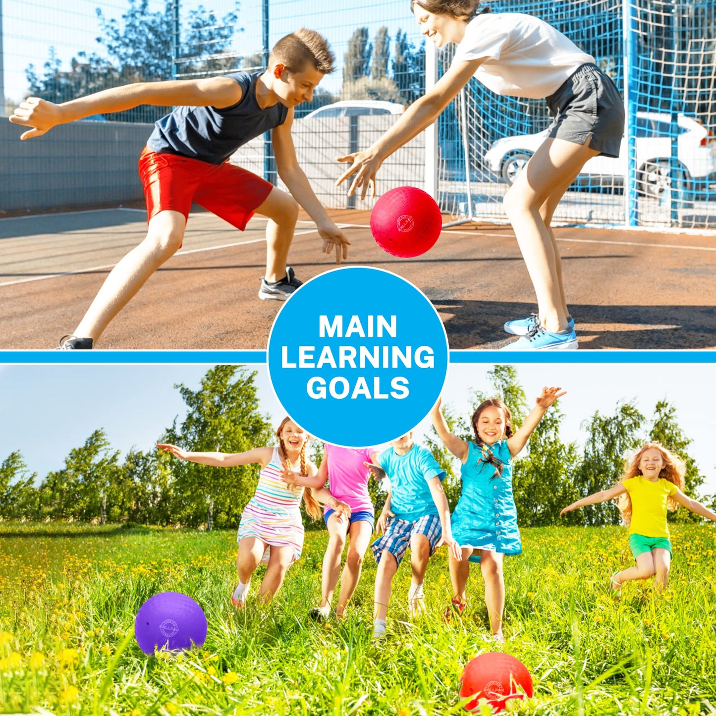 Dodgeballs Playground Balls 8.5inch, BALLFUN Dodge Ball Set for Kids & Adults, Bouncing Balls Kickballs Handball for Outdoor & Indoor Games Activities - Includes Pump & Mesh Storage Bag