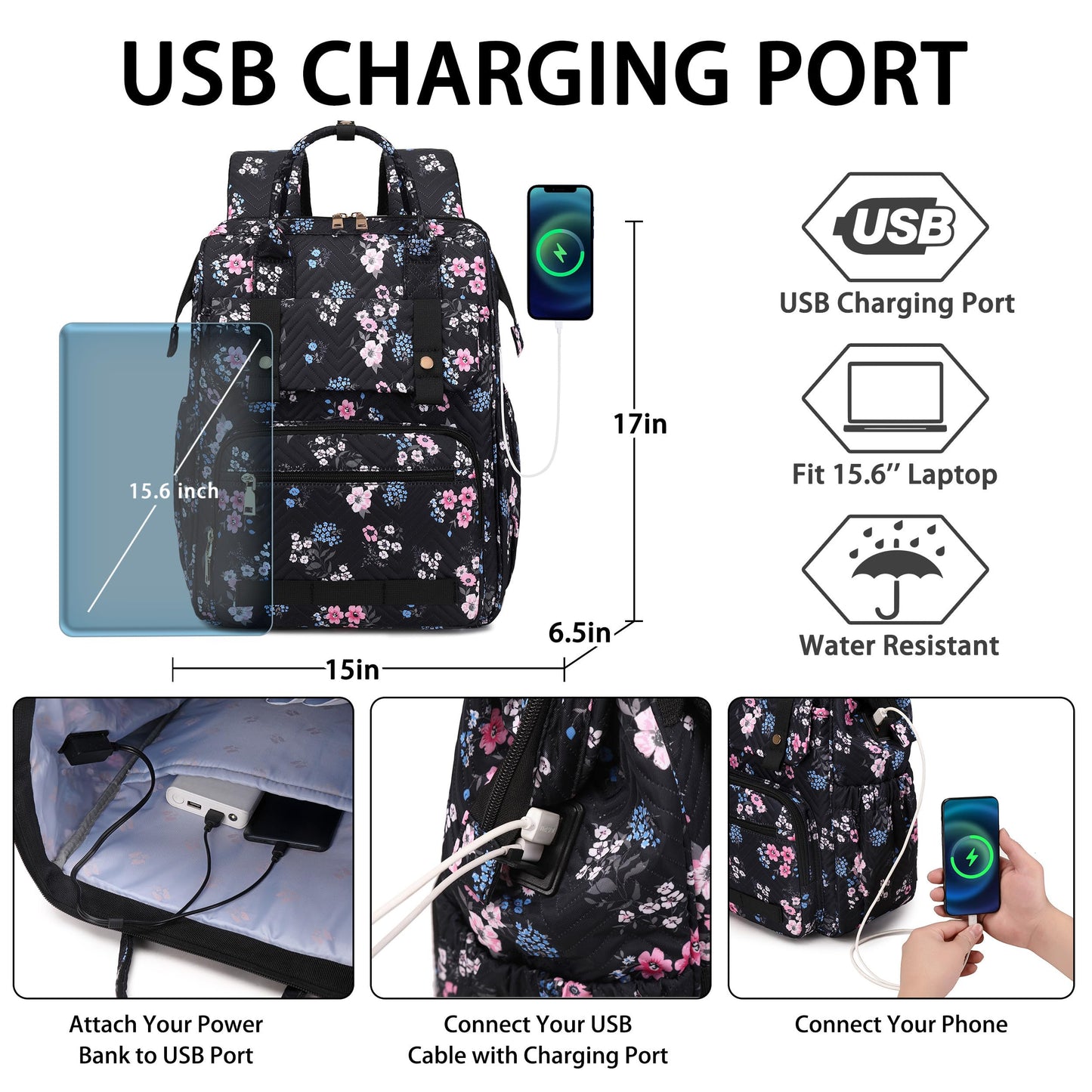 Laptop Backpack for Women College School Backpacks Purse Womens Work Business Bag Travel Daypack Teens Girls Bookbags (Black-1)