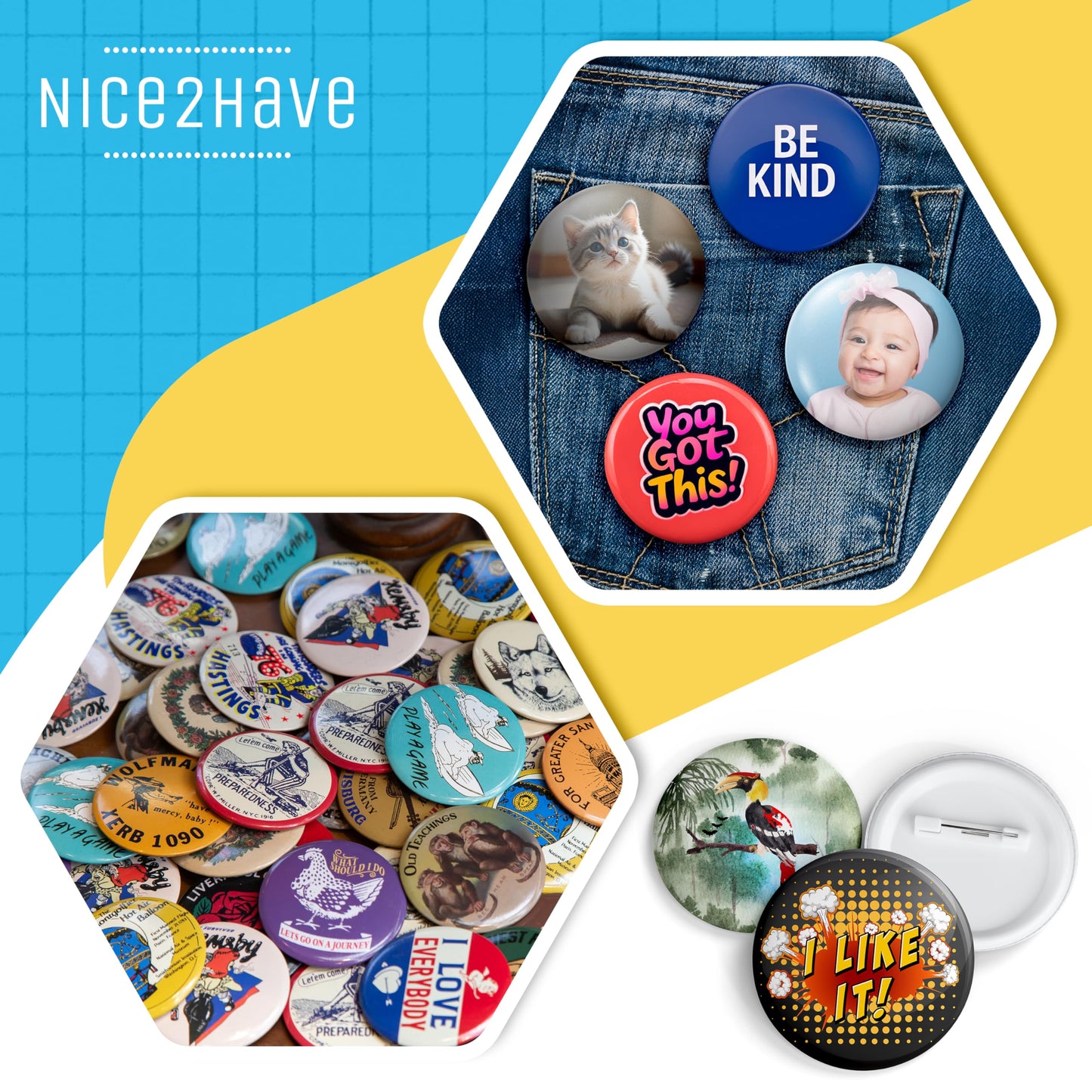 Nice2Have 200 Sets of Pinback Button Parts 2.25 inch (58mm) - Button Maker Supplies for Button Maker Machine