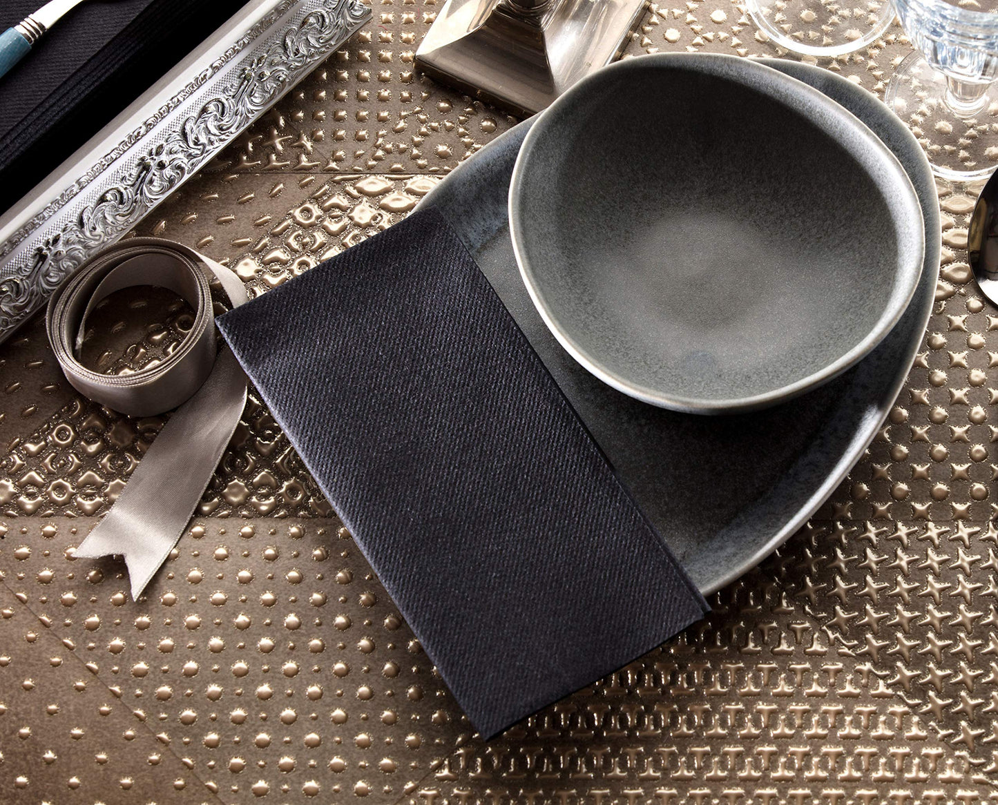 Black Paper Napkins | Linen Feel Guest Disposable Cloth Like Dinner Napkins | Hand Towels | Soft, Absorbent, Paper Hand Napkins for Kitchen, Bathroom, Parties, Weddings, Dinners Or Events | 50 Pack