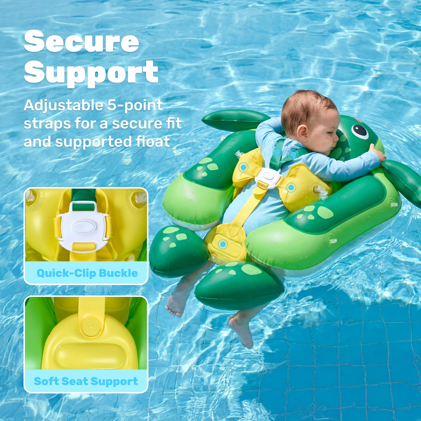 Sloosh Baby Swimming Floats with Removable Sun Canopy, Inflatable Baby Pool Float, Sea Turtle Design Infant Baby Swim Float Ring Swimming Pool Accessories for Age 12-36 Months