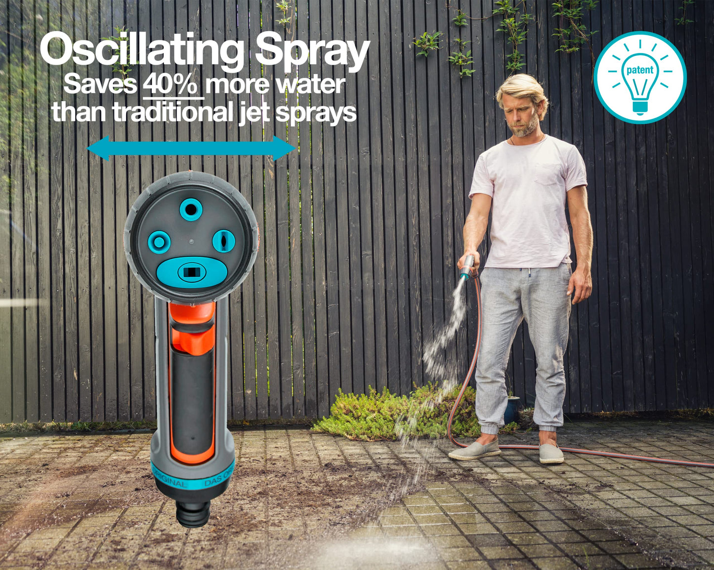 Gardena 18304-20 Frost-Proof ecoPulse™ Multi-Pattern Watering Nozzle, for Water-conserving Cleaning and Watering, Includes Waterstop Quick Connector, Made in Germany
