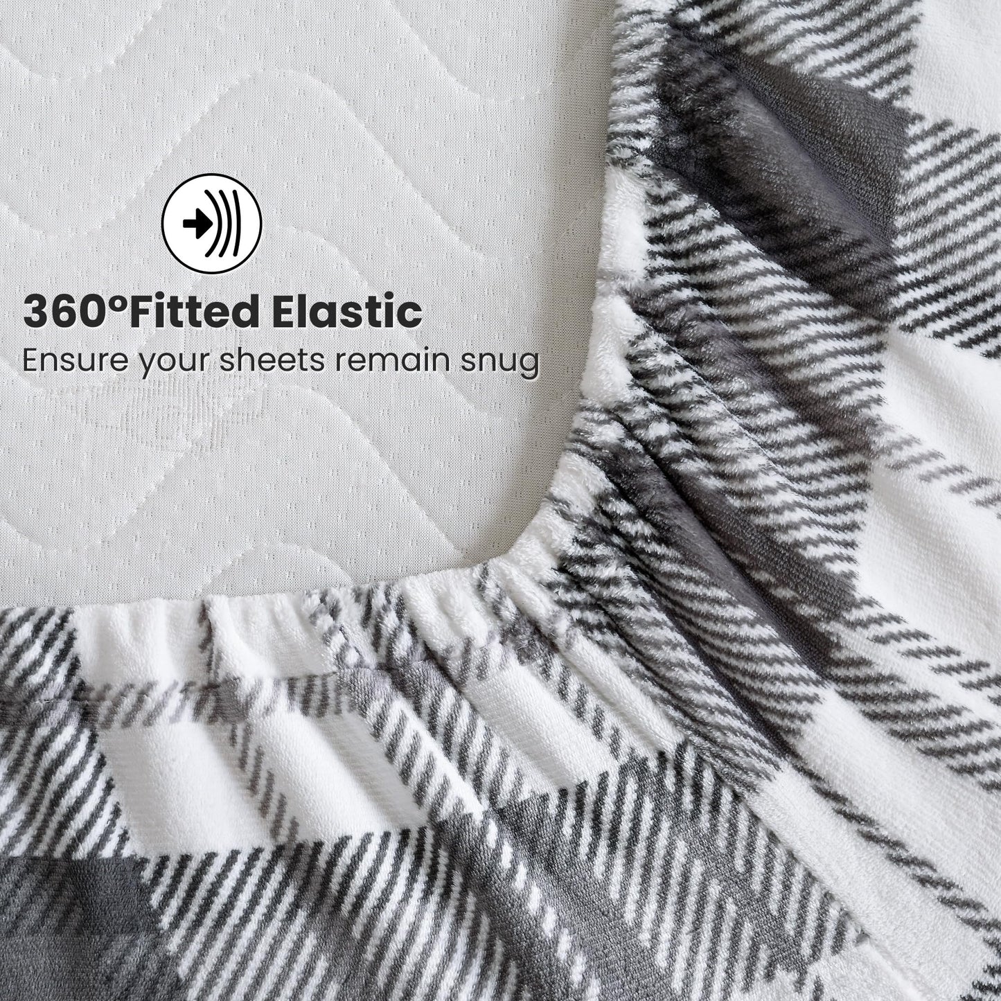 Viviland Plush Micro Fleece Queen Bed Sheet Set - Soft Fuzzy Polar Fleece Velour Velvet Sheets - Extra Warm Winter Fleece Bed Sheets with 15" Deep Pocket - Grey Plaid - Queen