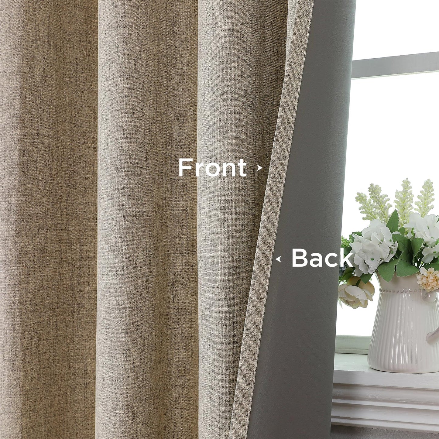 CUCRAF 100% Blackout Window Curtains 84 inches Long 2 Panels Set, Faux Linen Look Thermal Insulated Grommet Drapes, Room Darkening Curtain for Bedroom Living Room(W52 x L84 Inch, Light Khaki)