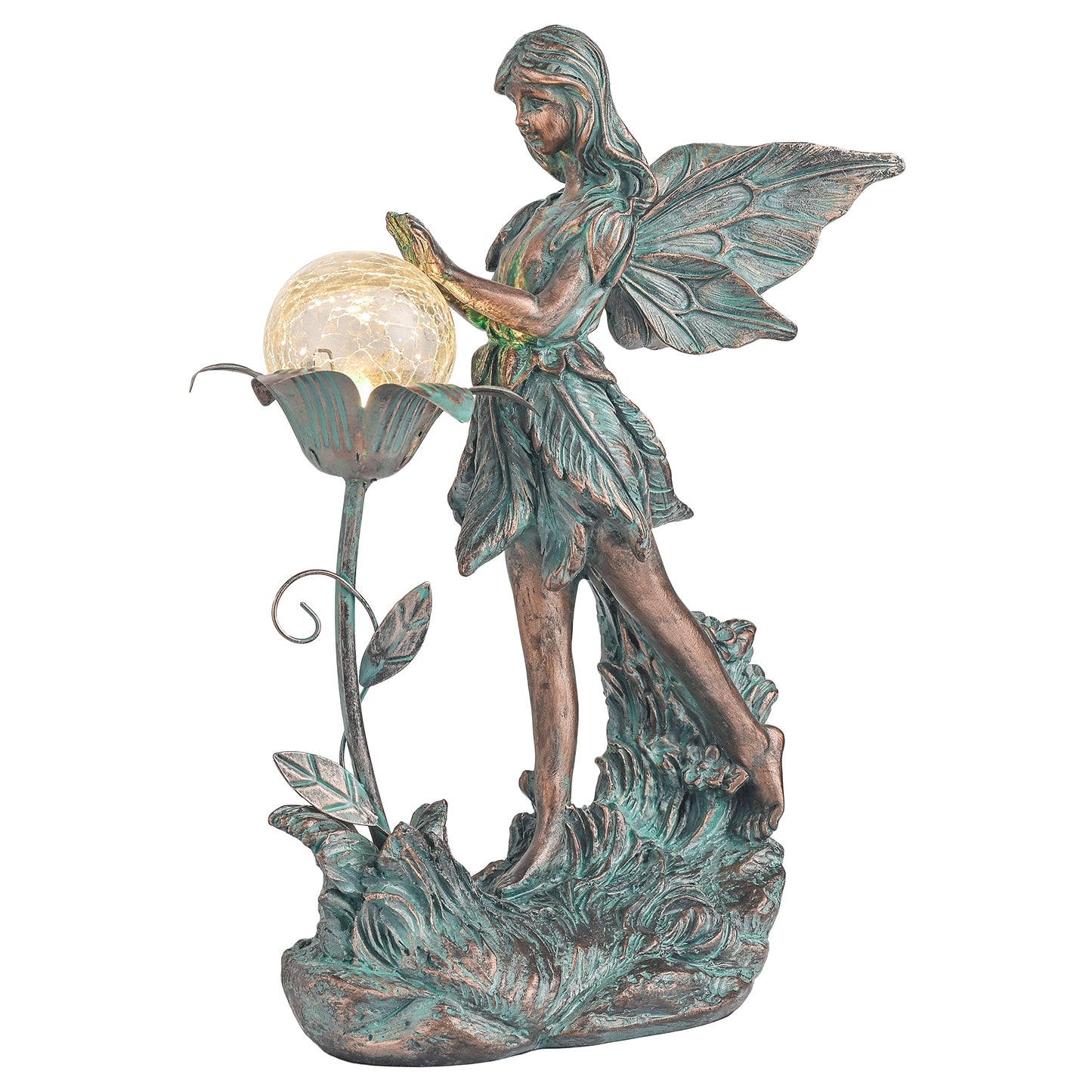 TERESA'S COLLECTIONS Garden Fairy, Large Bronze Garden Sculptures & Statues with Solar Outdoor Light, Yard Art Lawn Ornaments for Outdoor Decor, Ideal Housewarming Gifts for Mom Mother Day 10.6"