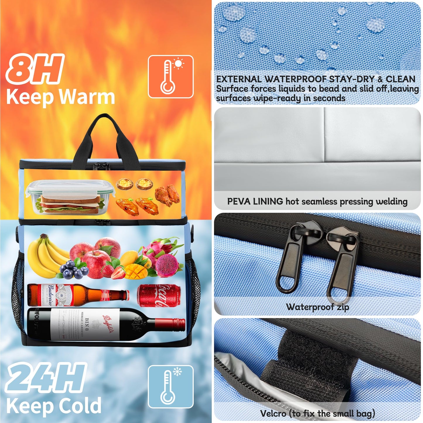EULANT Large Waterproof Insulated Cooler Bag Lunch Bag Box,Collapsible Insulated Ice Chest Leak-Proof Cooler Bag for Men & Women Work Outdoor Beach Trips