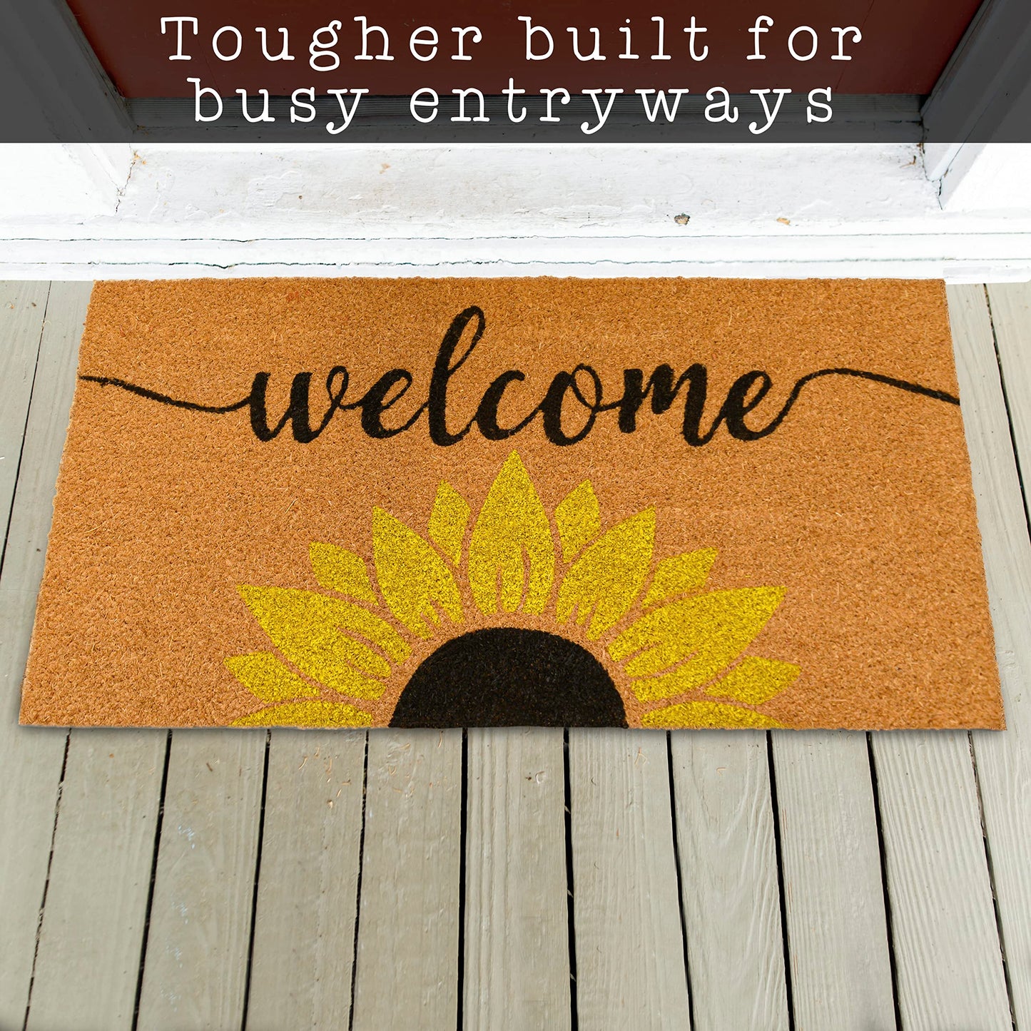 Sunflower Welcome Mat 30x17 Inch, Sunflower Door Mat for Covered Outdoor Area, Spring Doormat w/Non Slip-PVC Backing