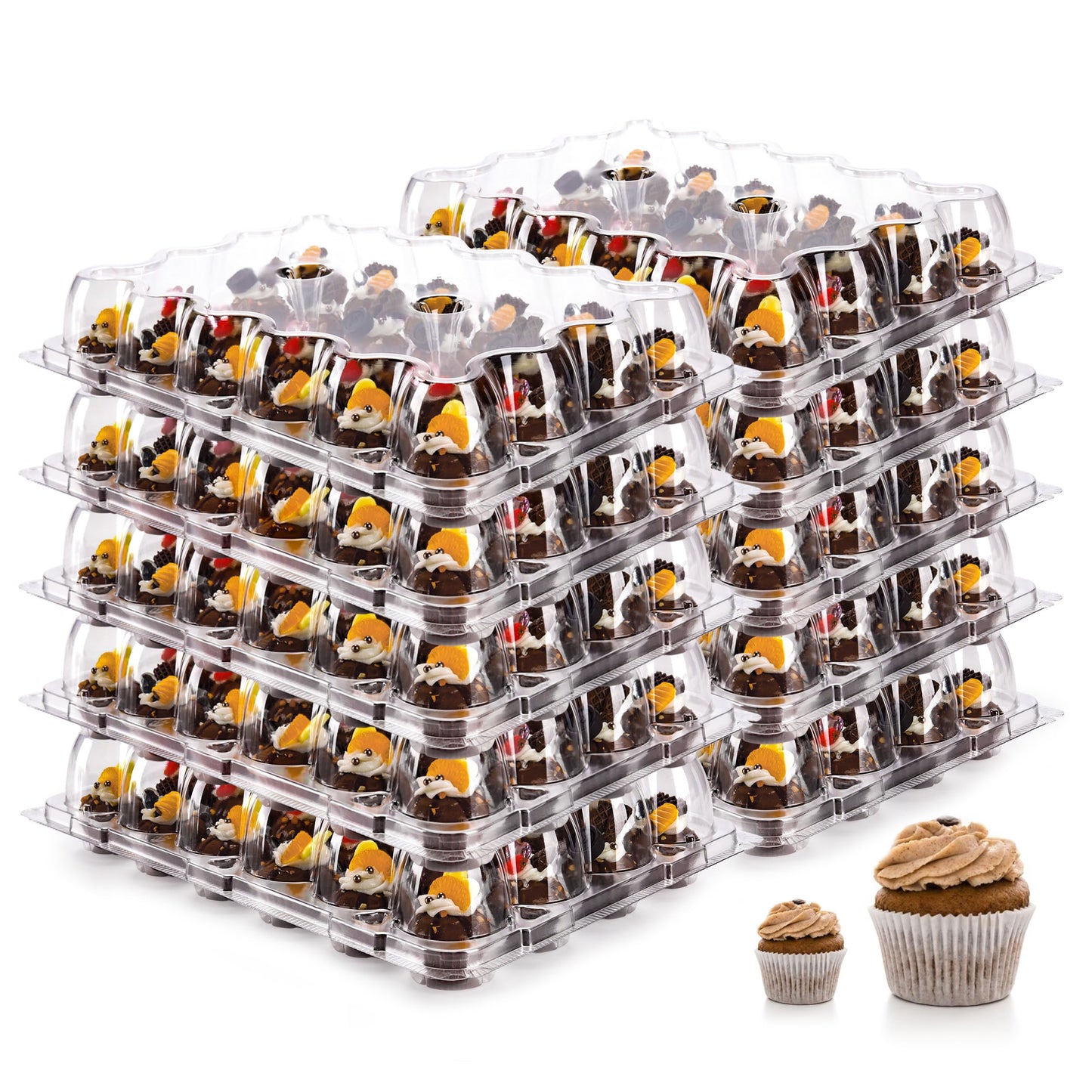 NPLUX 24 Count Mini Cupcake Containers 15 Pack Cupcake Holder with Detachable Tall Dome Lids Mini Plastic Stackable Cupcake Boxes for 360 Cupcakes, BPA Free