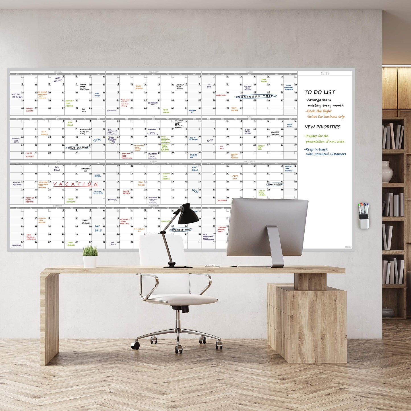 Large Reusable Dry Erase Yearly Wall Calendar Whiteboard- 38"x72" Jumbo Laminated 12 month Task Organizer - Undated Annual Schedule Planner for Home, Office, School Projects