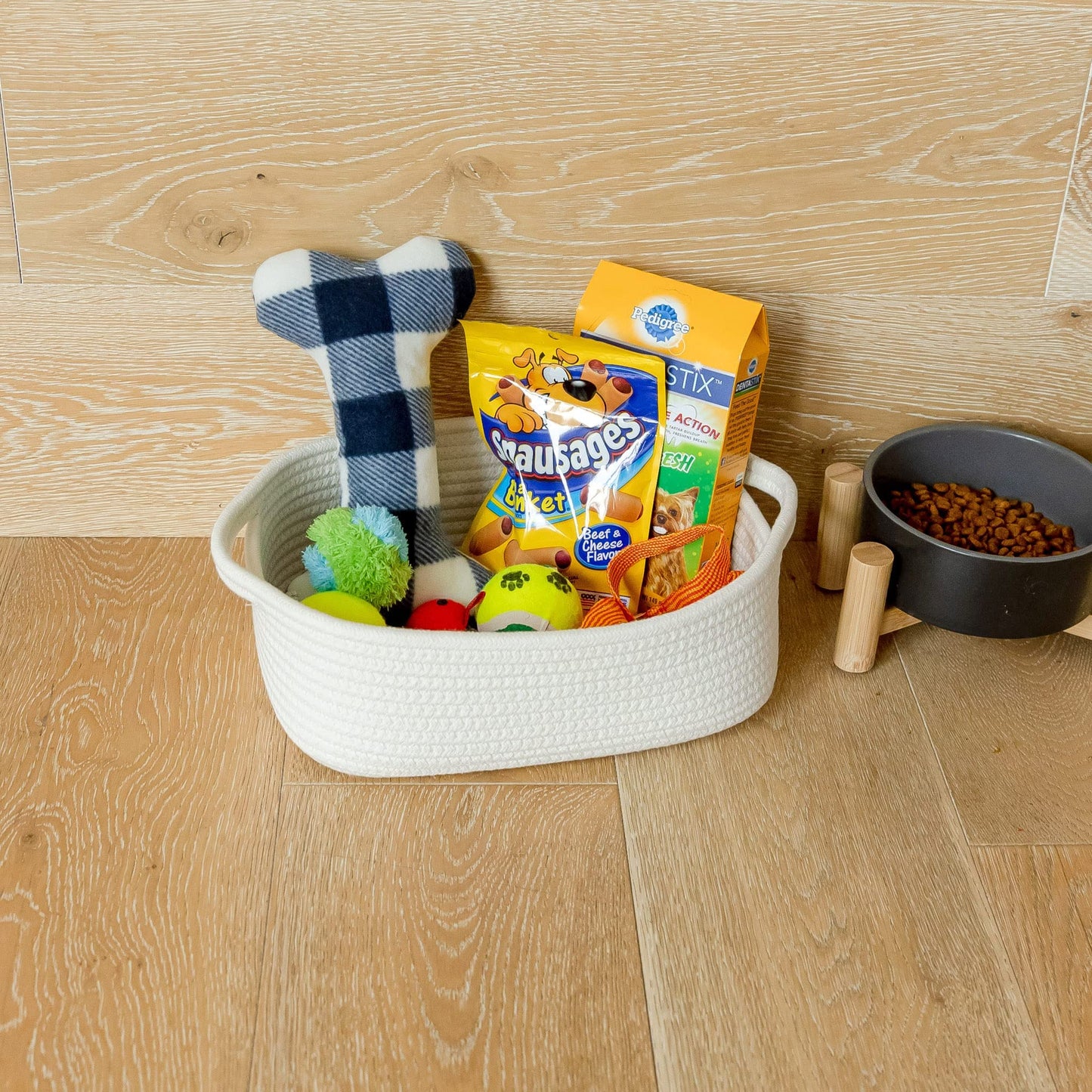 NaturalCozy 5-Piece Rectangle Storage Basket Set- Natural Cotton Rope Woven Baskets for Organizing! Small Basket for Montessori, Baby Nursery, Dog Toy Baskets, Cat Toy Box, Bathroom Organization Bin