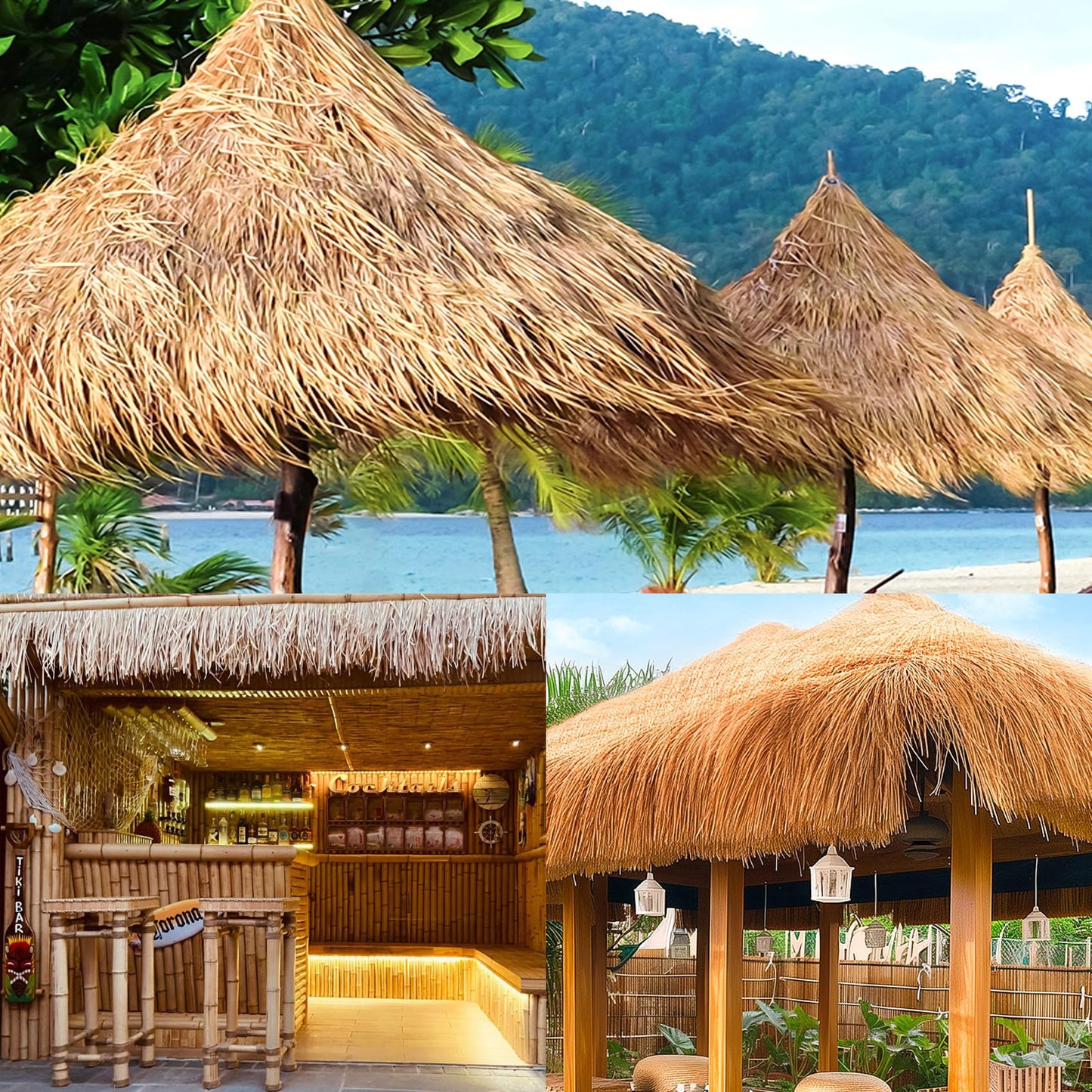 XLX TURF Firproof Synthetic Thatch Straw Grass Roof, Mexican Yellow Artificial Palm Thach Rolls for Tiki Bar Hut, Patio, Duck Boat Blinds, Party, Garden Decor, Palapa Thatch Roofing, 15.74" x 4'