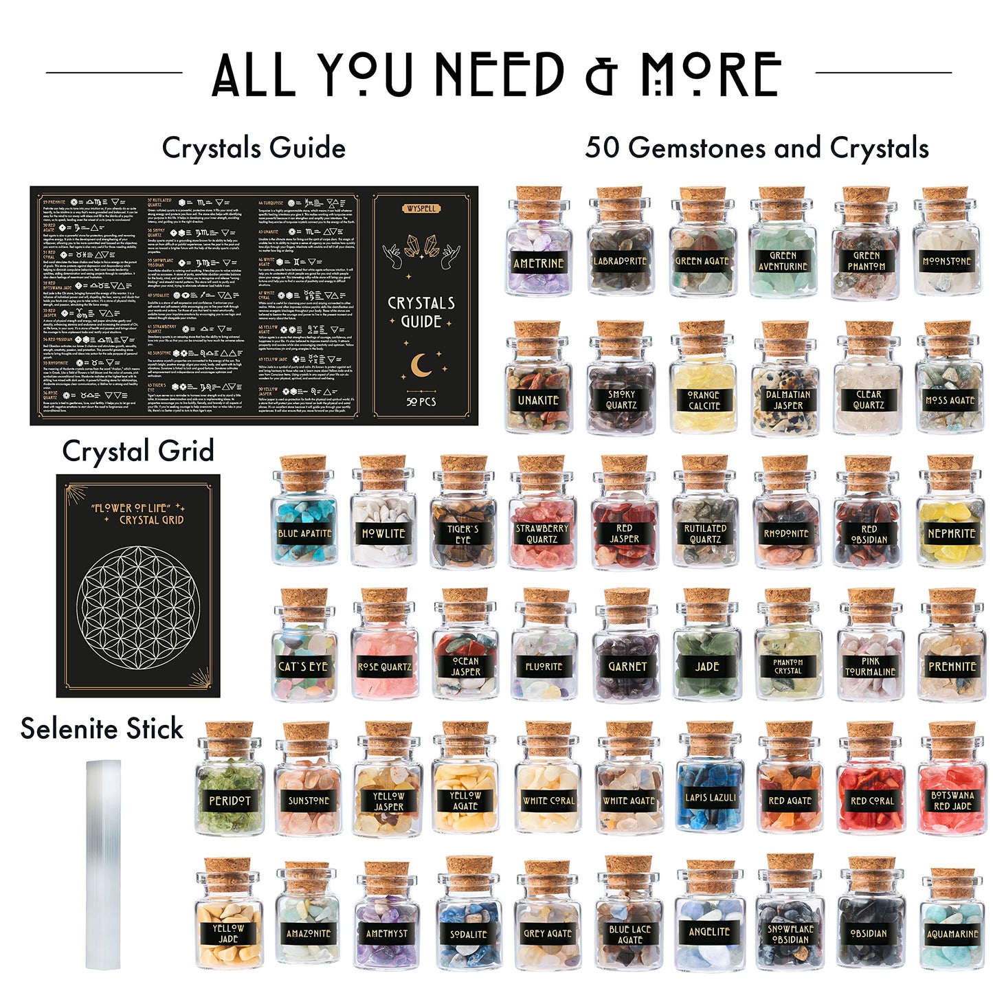 Bulk Crystals and Healing Stones 50 PCS - Real Mini Crystals for Spell Jars - Crystals for Witchcraft - Real Crystal Witch Healing Crystals for Beginners Set - Gemstone Kit