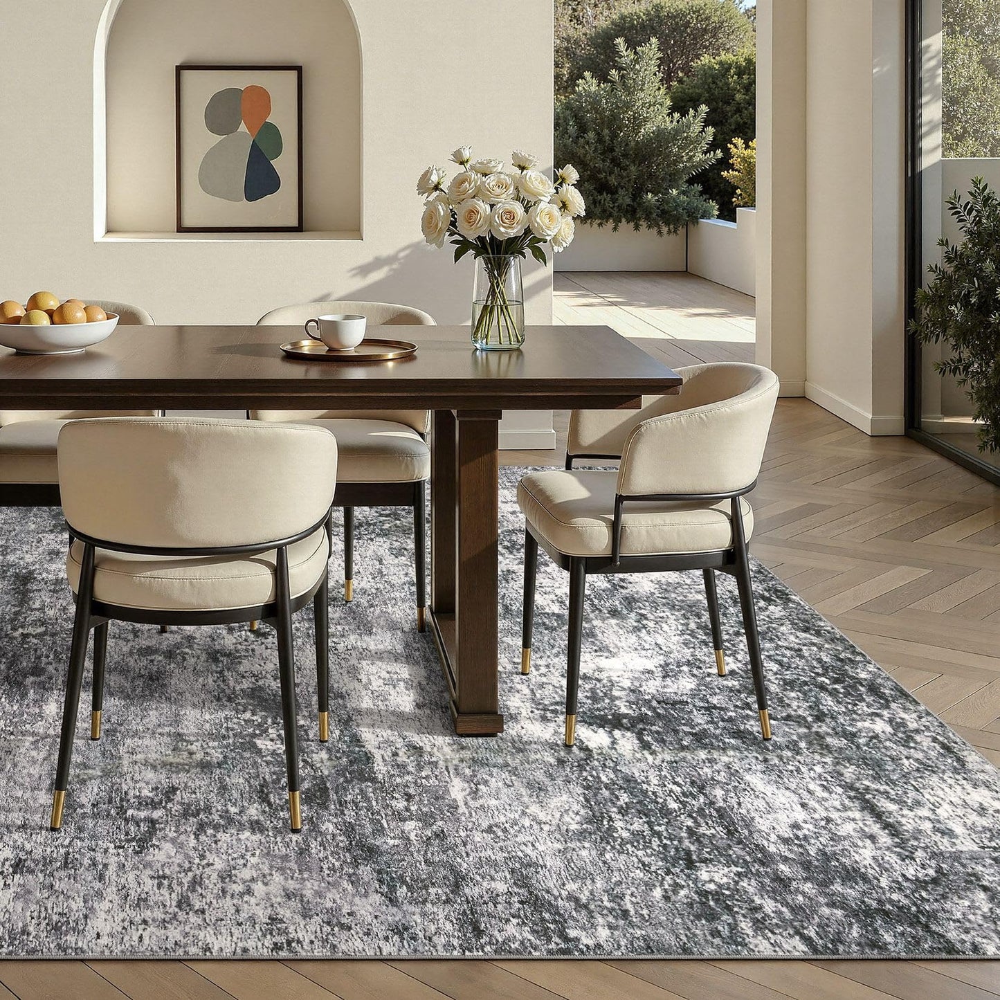 DMOYEST Area Rug Living Room Rugs - 5x7 Large Soft Indoor Neutral Modern Abstract Low Pile Washable Rug Carpet for Bedroom Dining Room Farmhouse Home Office - Grey