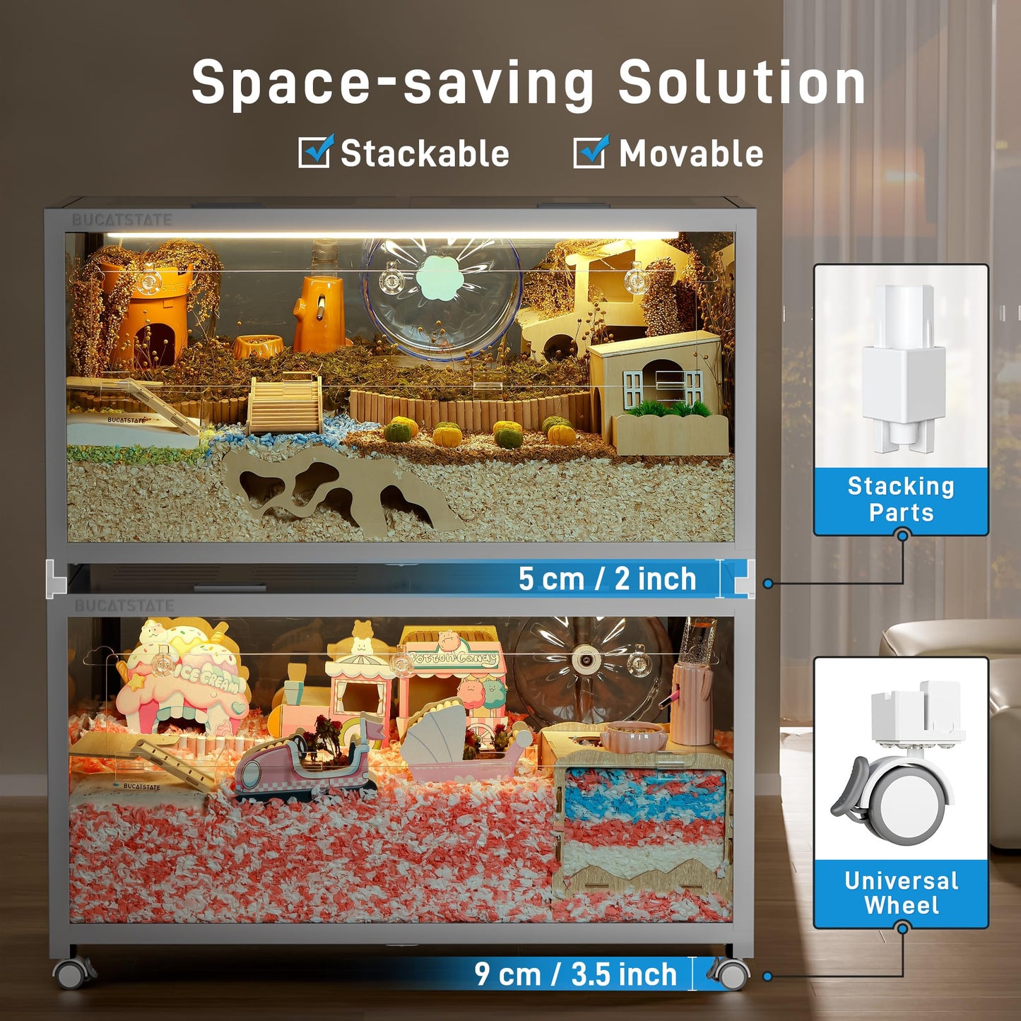 BUCATSTATE Cage 3.0 Universal Wheel & Stacking Accessories, Cage 3.0 Accessories That Support Moving and Stacking, Only for Bucatstate Metal Cages 3.0 (White)