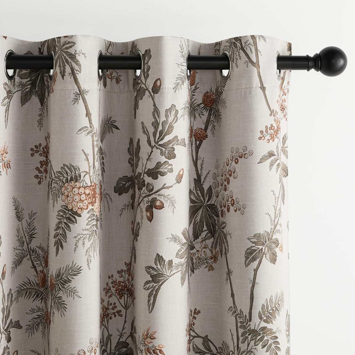 NICETOWN Dark Mallard Blackout Curtains 52 x 84 Inch， 2 Panels Set - Floral Print Window Drapes for Living Room & Bedroom， Energy Efficient Thermal Insulated Grommet - Farmhouse & Tropical Style