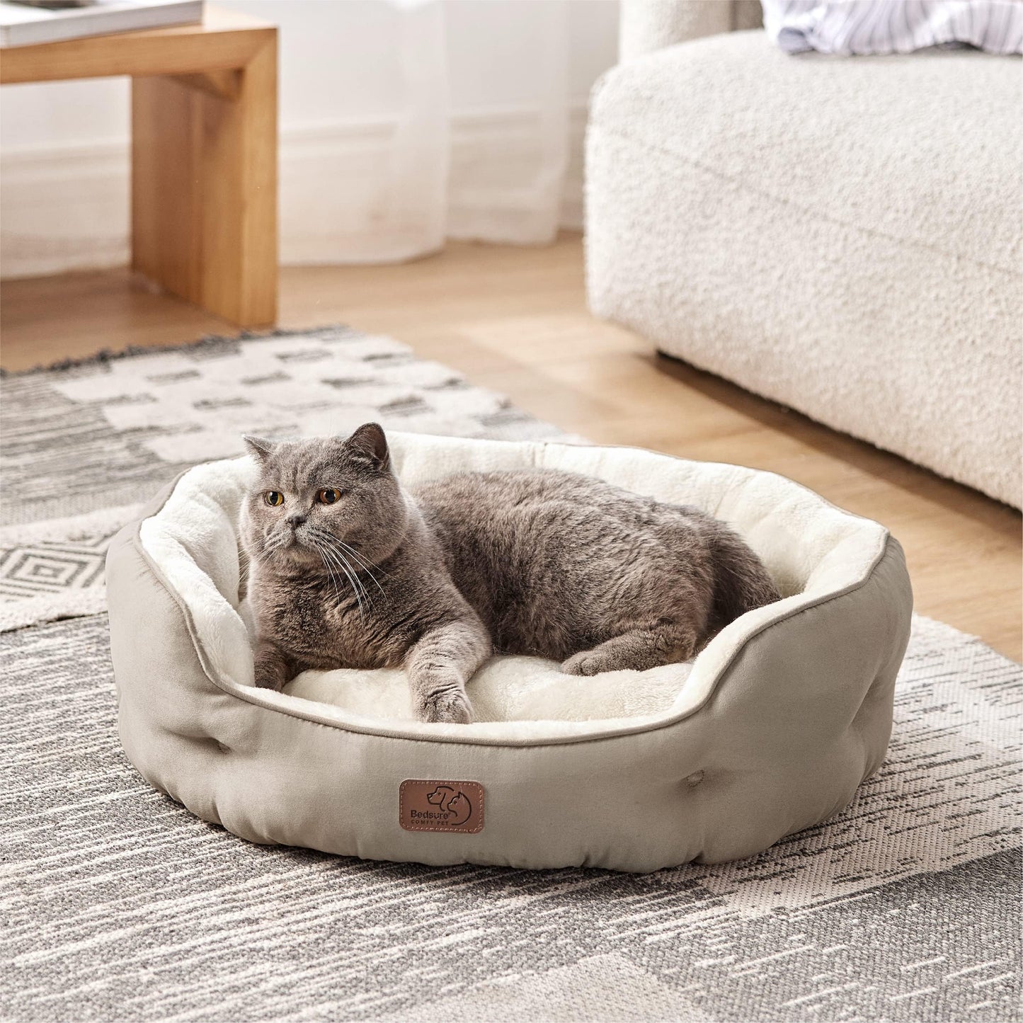 Bedsure Small Dog Bed for Small Dogs Washable - Round Cat Beds for Indoor Cats, Round Pet Bed for Puppy and Kitten with Slip-Resistant Bottom, Camel, 25 Inches