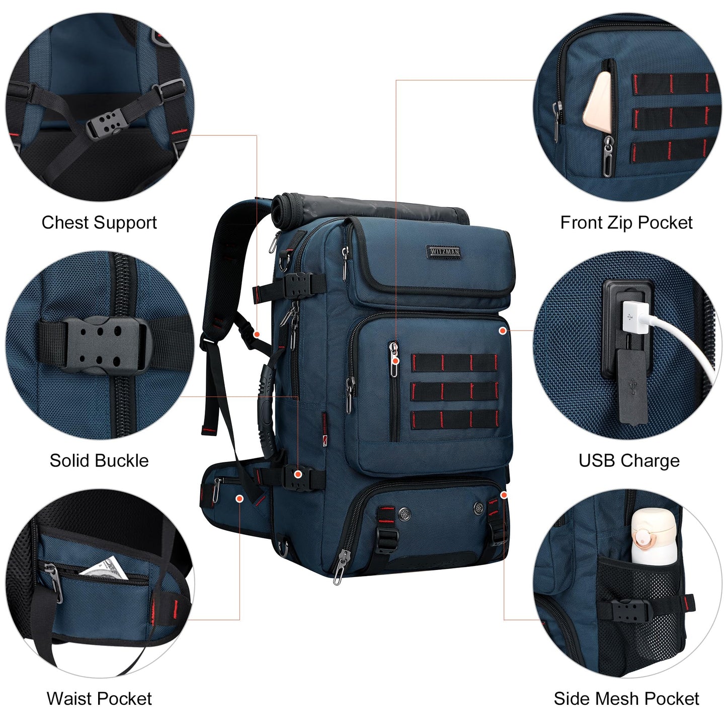 WITZMAN Carry on Travel Backpack for Men Airline Approved Convertible Nylon Duffle Backpack Luggage Bag(B682 Blue)