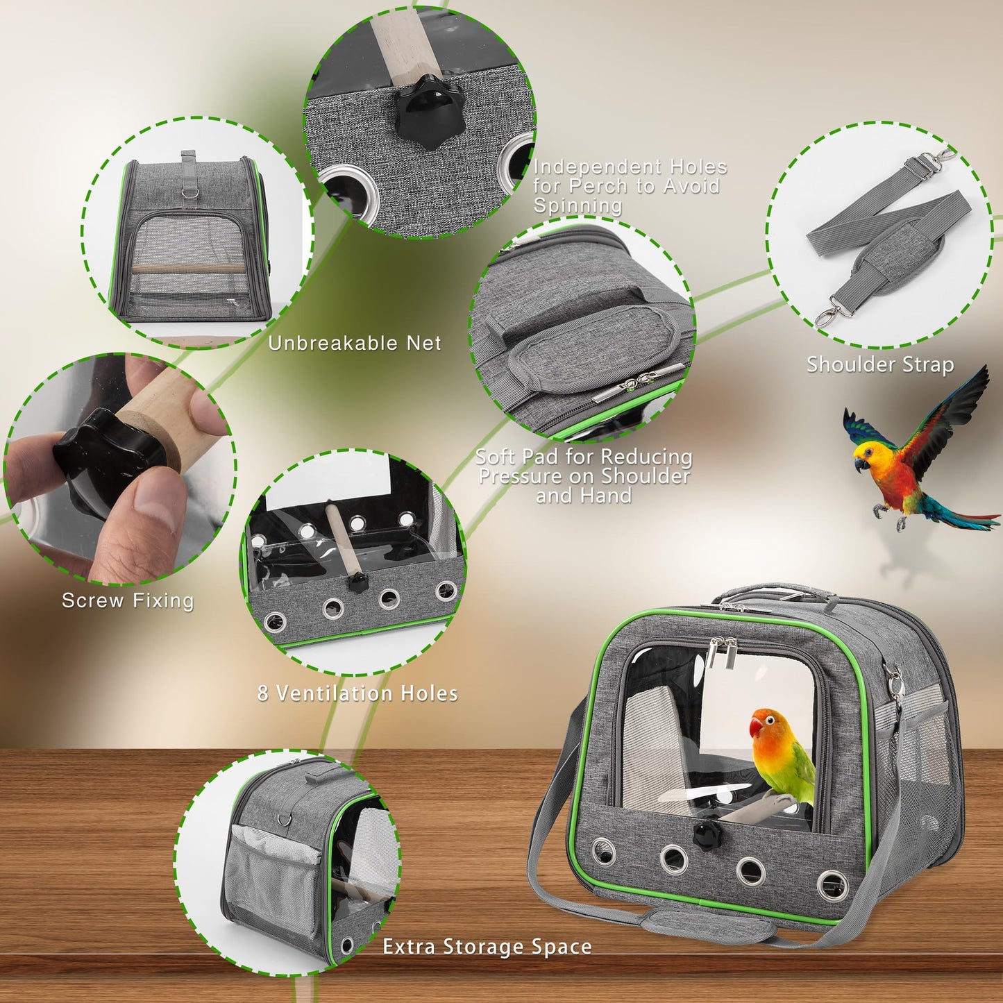 Suertree Upgraded Small Bird Carrier, Lightweight and Portable Travel Bird Cage with Stand and Easy Clean Tray, Parrot Parakeet Carrier Travel Cage