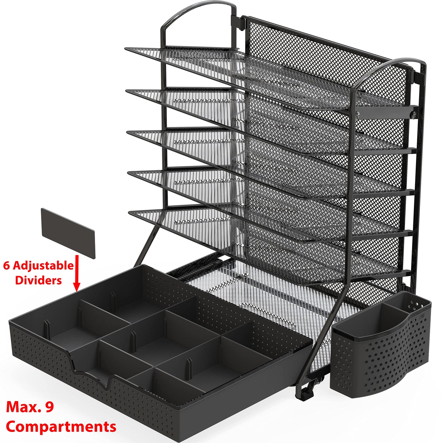 Simple Houseware 6 Trays Desk Document File Tray Organizer with Sliding Drawer, Black