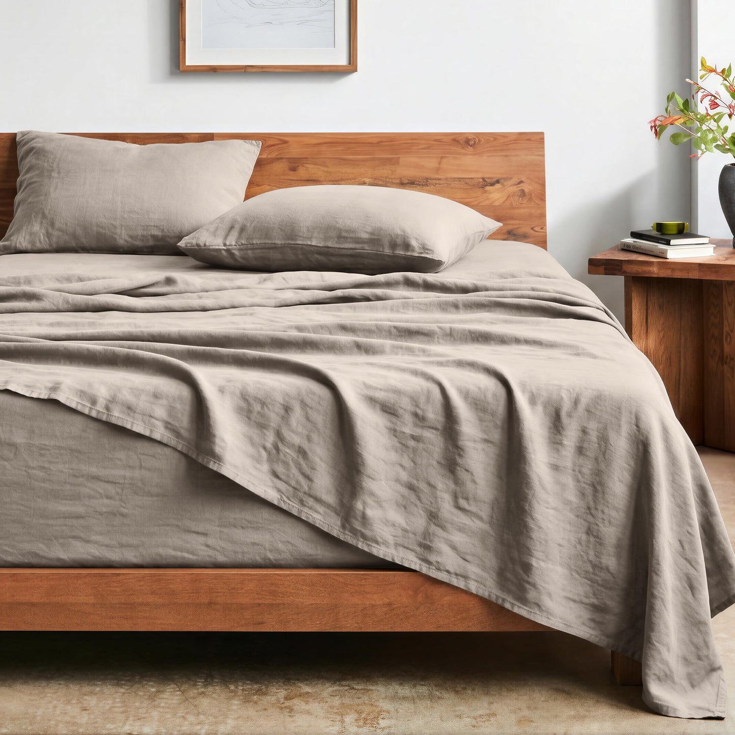 Bare Home Washed Queen Sheet Set - Premium 1800 Ultra-Soft Microfiber Bed Sheets - Double Brushed - Hypoallergenic - Stain Resistant (Queen, Washed Pebble Beach)