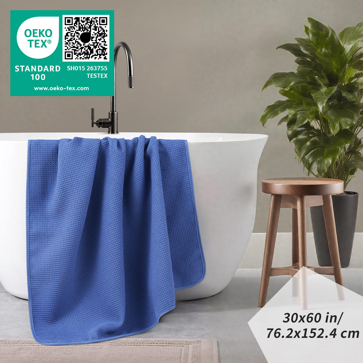 POLYTE 380 GSM Microfiber Oversize Quick Dry Lint Free Bath Towel, 60 x 30 in, Set of 2 (Waffle Weave)