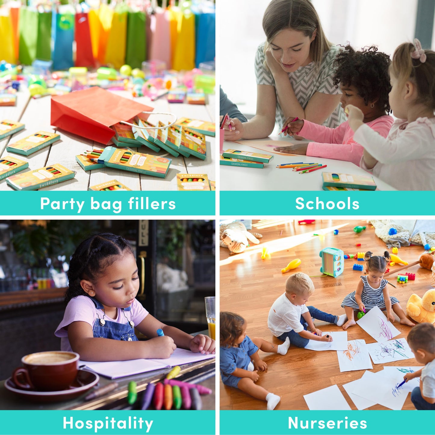 THE TWIDDLERS 60 Boxes of Mini Colouring Pencils - 6 Pencils Per Box, 360 Total - Easy Grip Round Barrel, 9cm Length, Multipack Party Bag Fillers for Kids Birthdays, Classroom Class Gifts