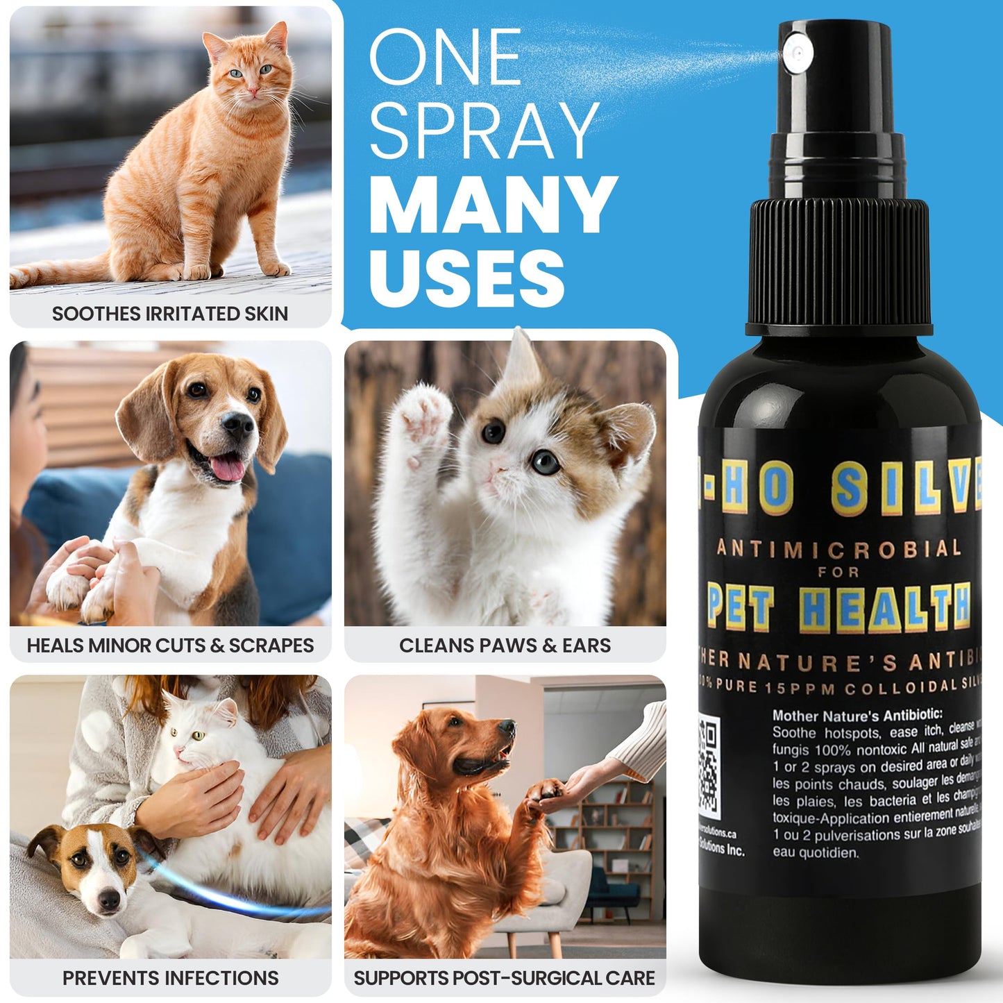 Colloidal Silver Spray for Pets - 15 PPM Colloidal Silver Liquid Formula for Dogs, Cats, and Other Pets, Gentle Non-Irritating, Fast-Drying Pet Care (500 ml)