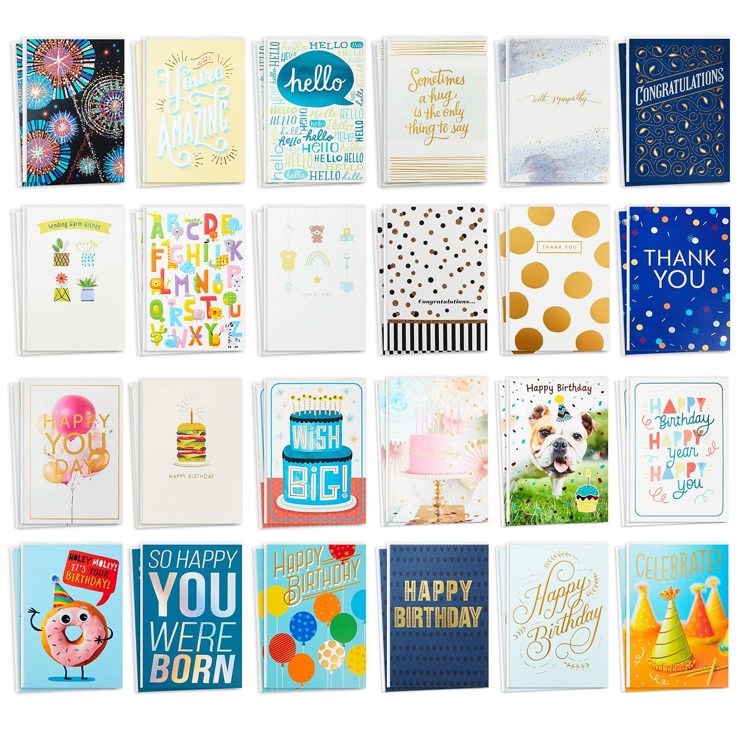 Hallmark All Occasion Cards Assortment—48 Cards and Envelopes with Card Organizer Box (Polka Dots)