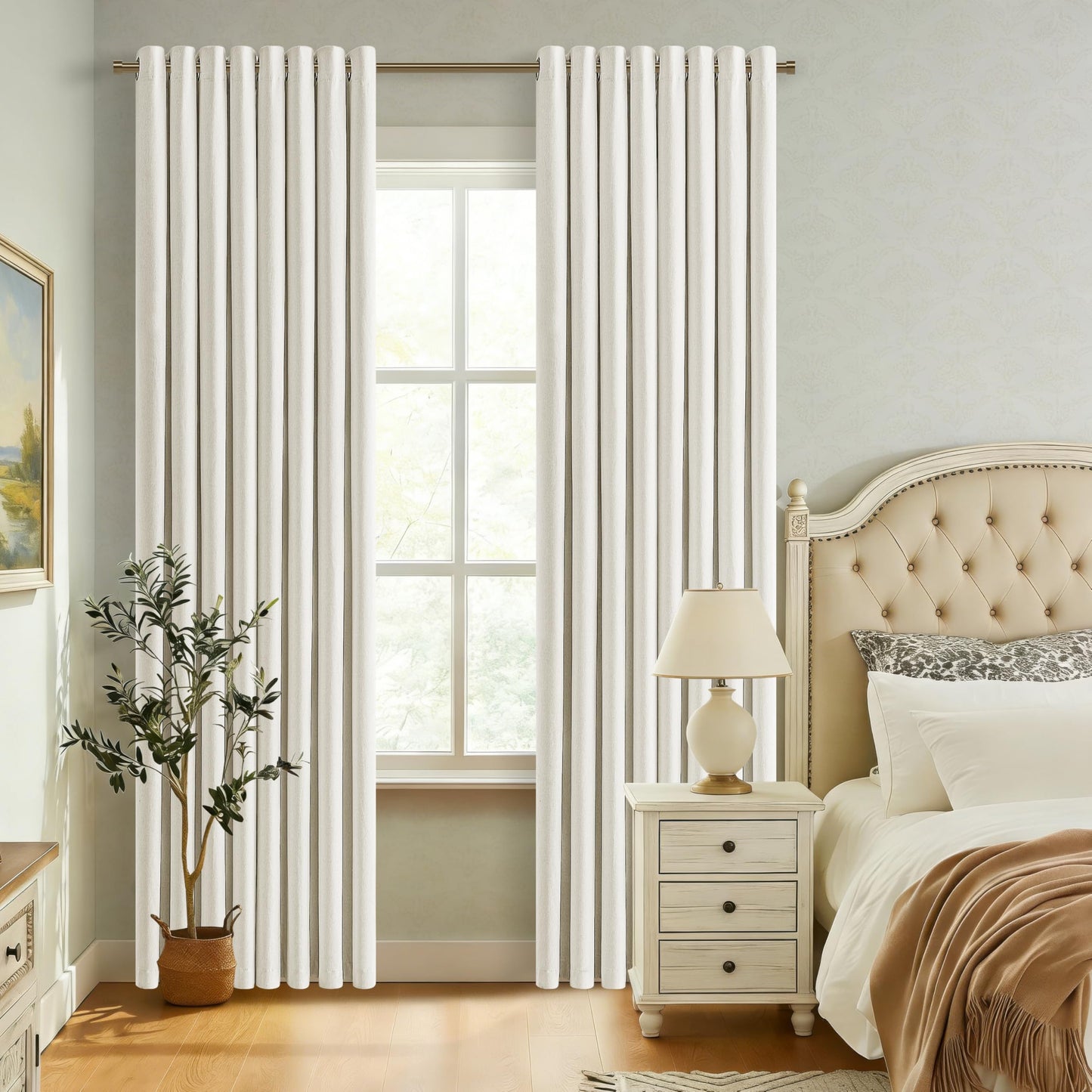 100% Blackout Curtains 84 Inch Length 2 Panels Set for Living Room Bedroom Grommet Thermal Insulated 100% Black Out Linen Drapes Room Darkening Window Curtains Ivory Cream Natural Drapes W50 x L84