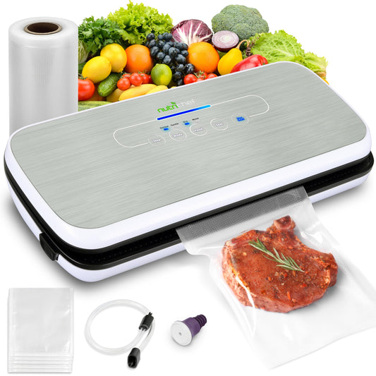 80 kPa Vacuum Food Sealer, Sous Vide Vacuum Sealer Machine, Food Savors, Automatic Air Sealing System for Food, Dry & Moist Modes, Includes Starter Kit w/ Bags & Wine Stopper Cork