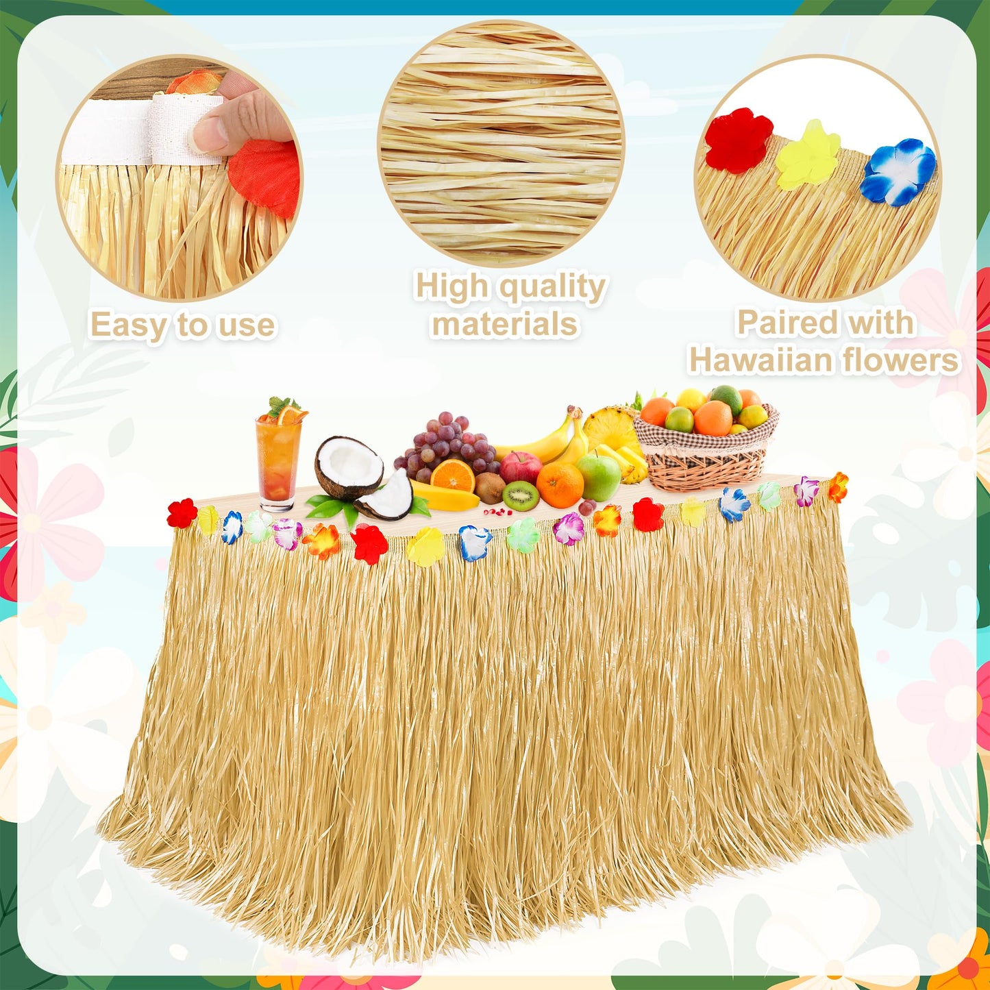 16PCS Gold 2PCS Gold Hawaiian Grass Table Skirt Hawaiian Island Party Decorations