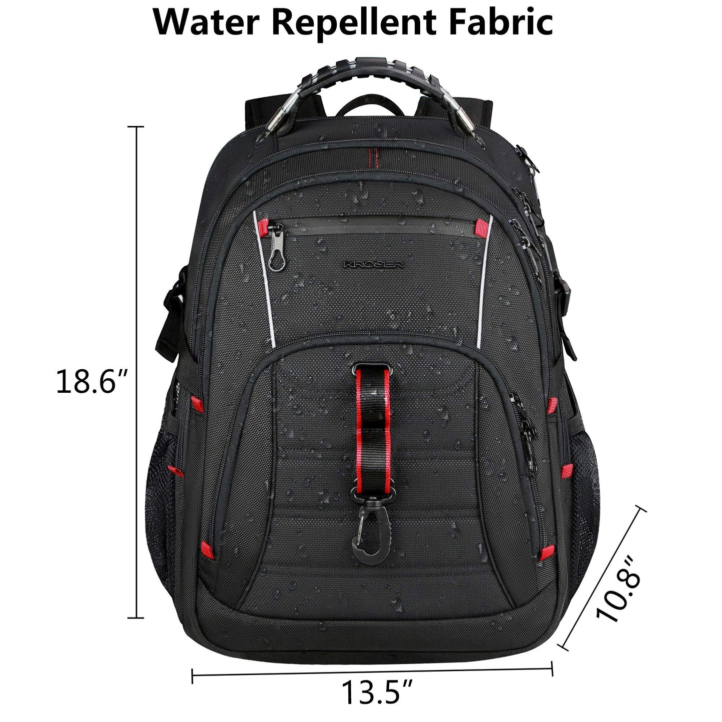 KROSER Travel Laptop Backpack 18.4 Inch Large Computer Backpack Stylish College Backpack with USB Charging Port & RFID Pockets Water-Repellent Day pack for School/Business/Men/Women-Black