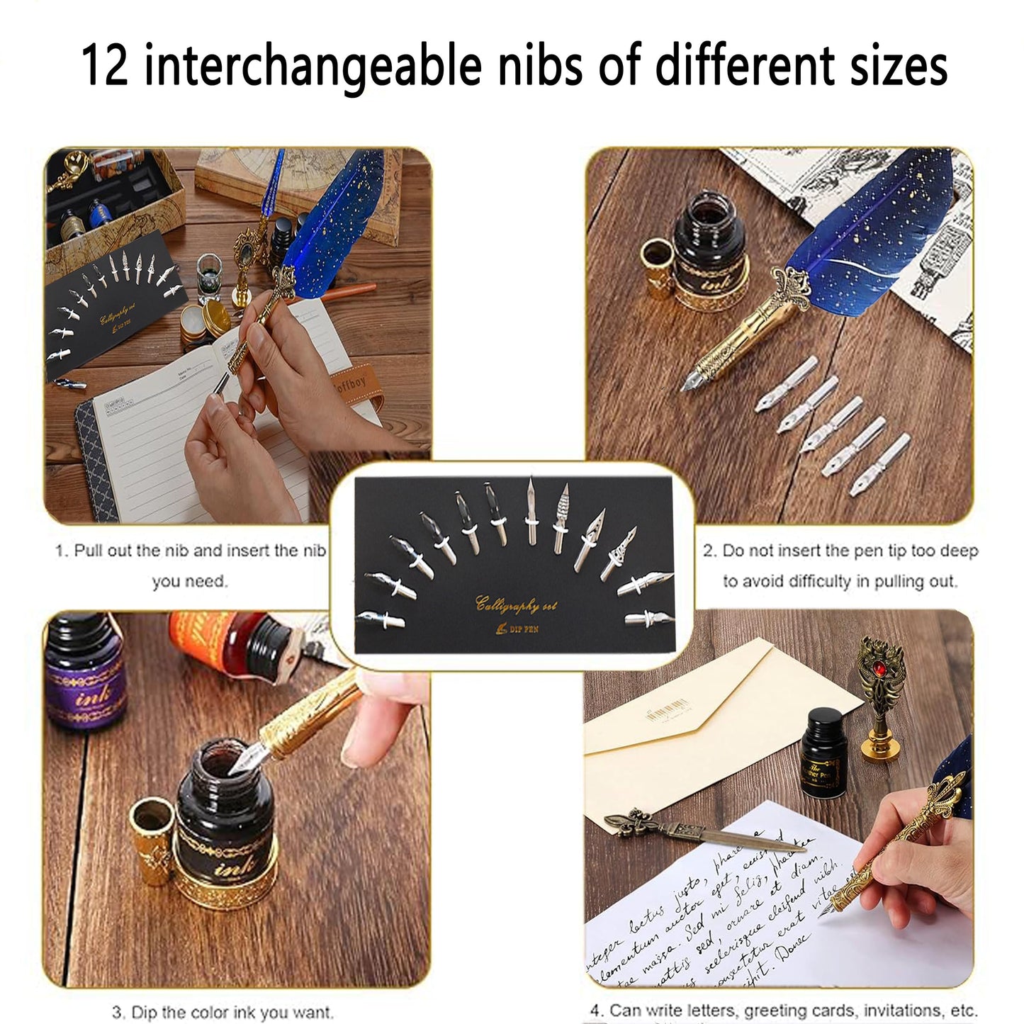 Calligraphy Pens Gift Set - Caligraphy Pen Kits Calligraphy Set For Beginners&professional Include Glass And Wooden Dip Pen, Feather pen,Wax Seal Stamp Kit,Various Sizes Of Nibs