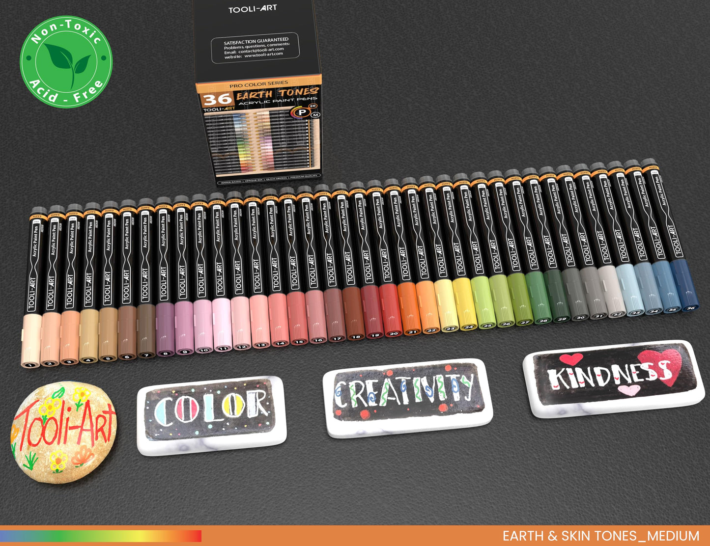 36 Acrylic Paint Pens Skin and Natural Earth Tone Marker Set For Rock Painting, Canvas, Mugs, Glass, Plastic, Wood, Metal, Fabric, Scrapbooking, Most Surfaces. Quick Drying Waterbased (MEDIUM)