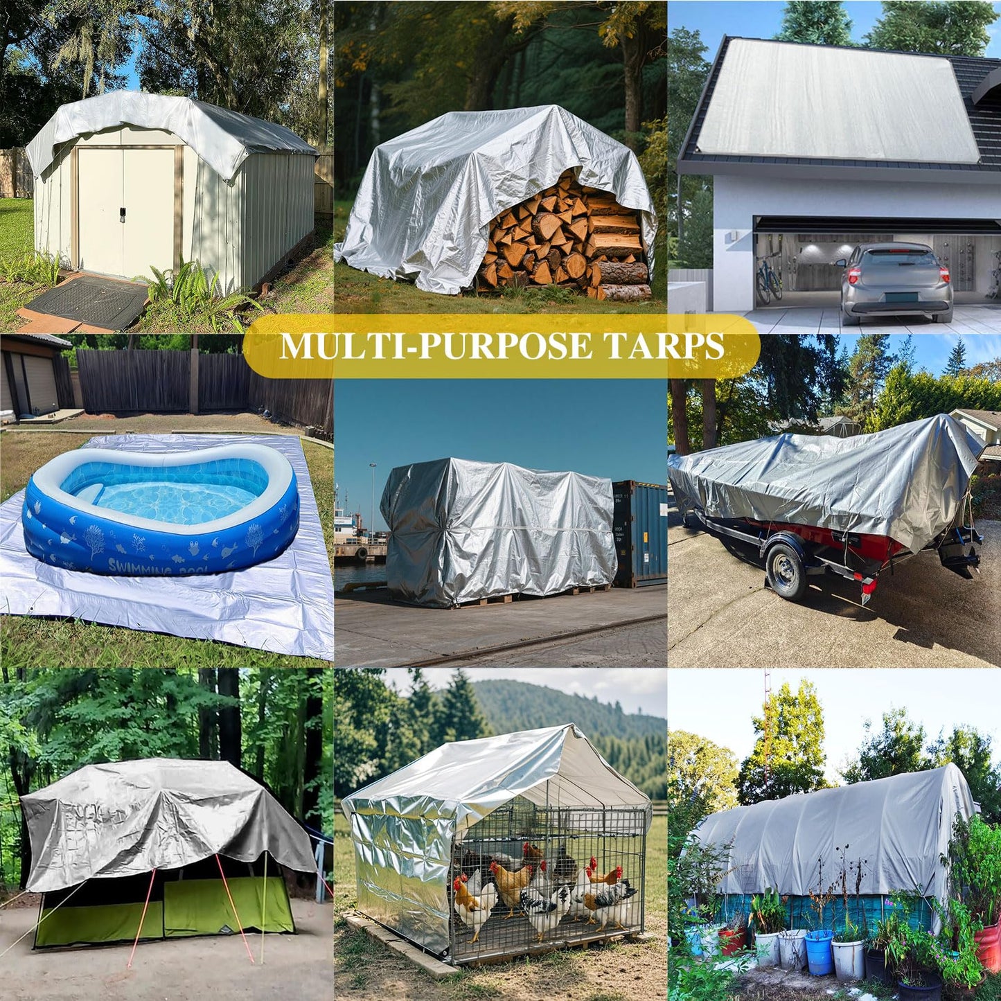 Tarps Heavy Duty Waterproof 16 Mil,Multipurpose Protective Cover Silver Poly Tarp,Rip and Tear Proof Tarpaulin with Grommets and Reinforced Edges,Thick UV Resistant