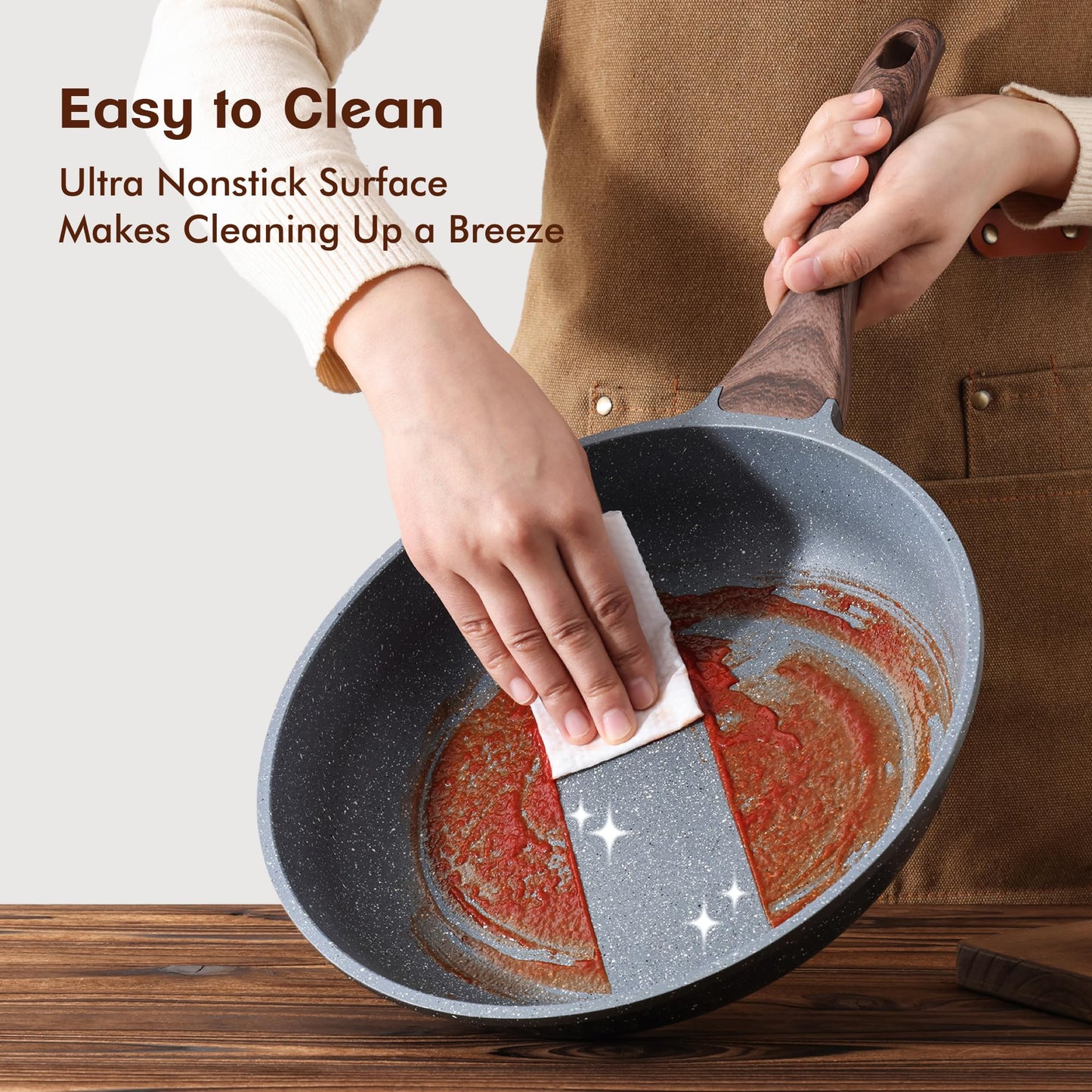 SENSARTE Nonstick Frying Pan Skillet Set, Swiss Granite Coating Omelette Pan, Healthy Stone Cookware Chef's Pan, PFOA Free (8+11 Inch)