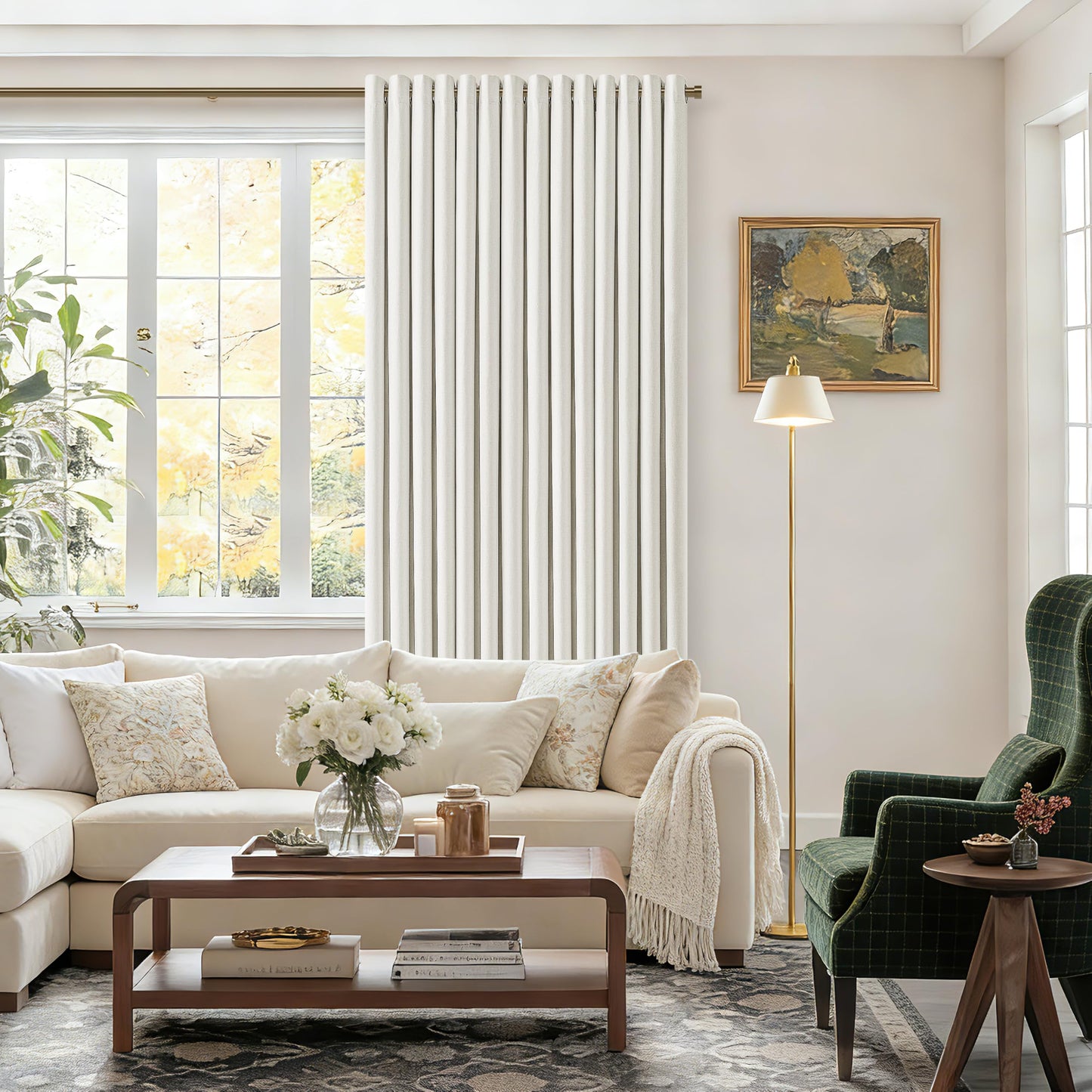 100% Blackout Curtains 84 Inch Length 2 Panels Set for Living Room Bedroom Grommet Thermal Insulated 100% Black Out Linen Drapes Room Darkening Window Curtains Ivory Cream Natural Drapes W50 x L84