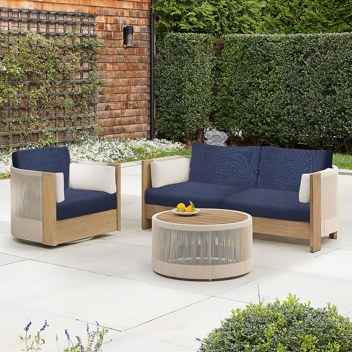 8 Pcs Stretch Patio Cushion Covers Waterproof Outdoor Cushion Covers Replacement,Outdoor Sofa Cover Patio Slipcovers,Indoor Washable Furniture Protector(Navy,Cover Only)