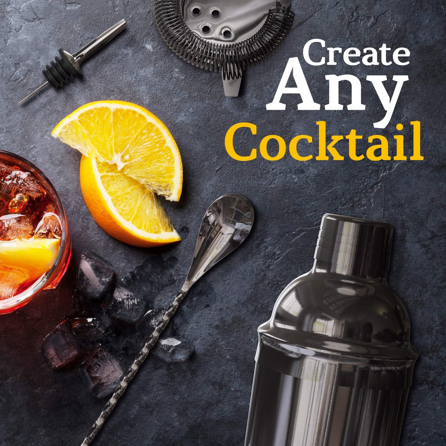 Highball & Chaser 13-Piece Cobbler Cocktail Shaker Set: Black Polished Stainless Steel Bartender Kit for Home Bar Cocktail Set | Cocktail Tools | Plus E-Book with 30 Cocktail Recipes (Gunmetal Black)