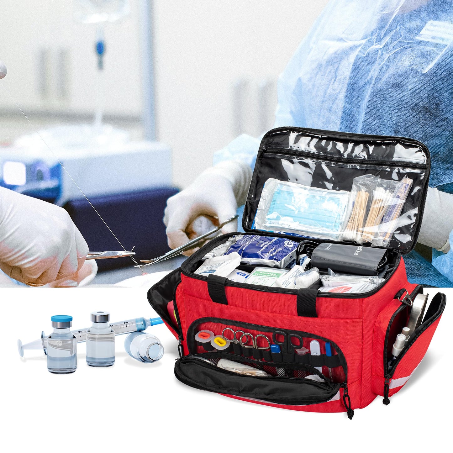 Damero Medical Trauma Bag, First Aid Bags Empty Medical Bag with Detachable Dividers, Ideal for Nurse, Physical Therapists, Doctors, Red