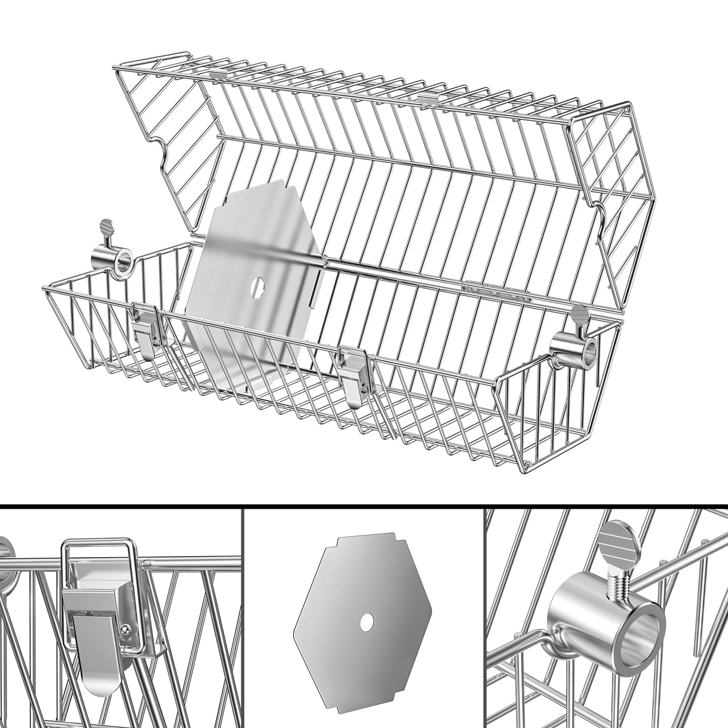 Onlyfire 17-inch Stainless Steel Round Tumble Rotisserie Spit Rod Basket Fits Any Grill