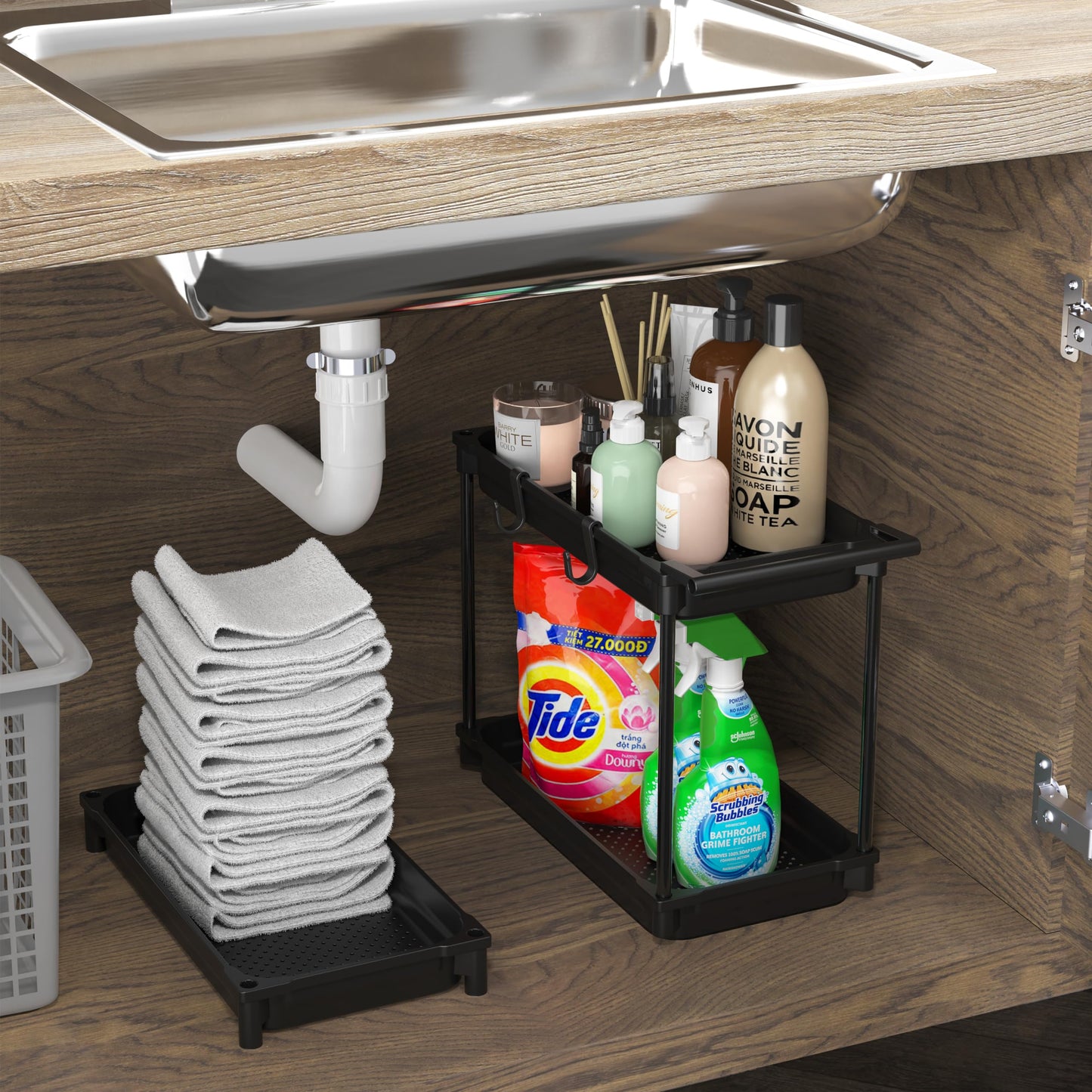 Simple Houseware 3-Tier Slim Storage Cart - Narrow Rolling Utility Cart on Wheels for Tight Spaces - Bathroom, Kitchen & Laundry Organizer, Black