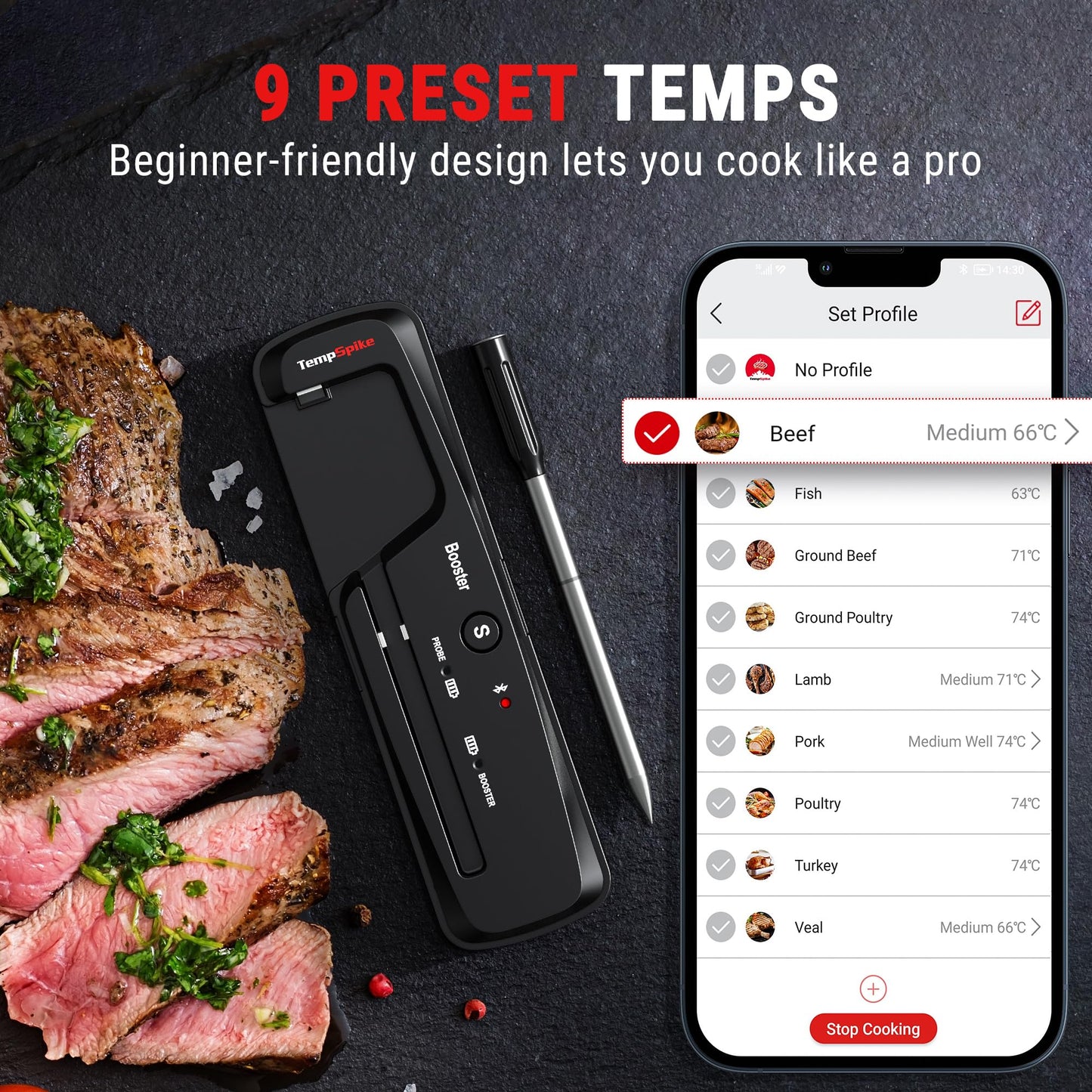 ThermoPro TempSpike Premium Truly Wireless Meat Thermometer up to 500FT Remote Range, Bluetooth Meat Thermometer with Wire-Free Probe, Meat Thermometer Wireless for Sous Vide Smoker Rotisserie Brewing