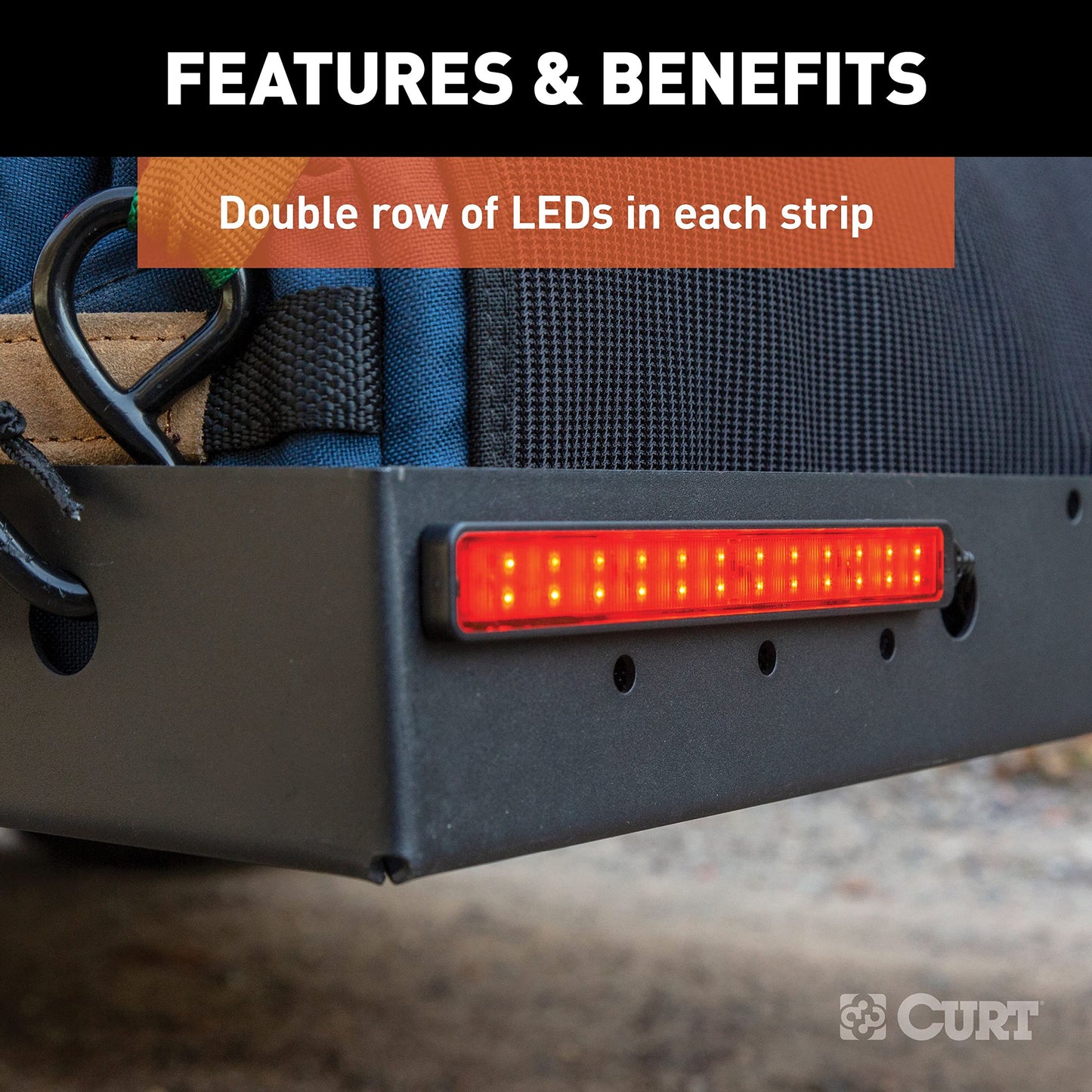 CURT 53201 Auxiliary Automotive LED Light Strips for Hitch Cargo Carrier, Bike Rack, 2-Pack
