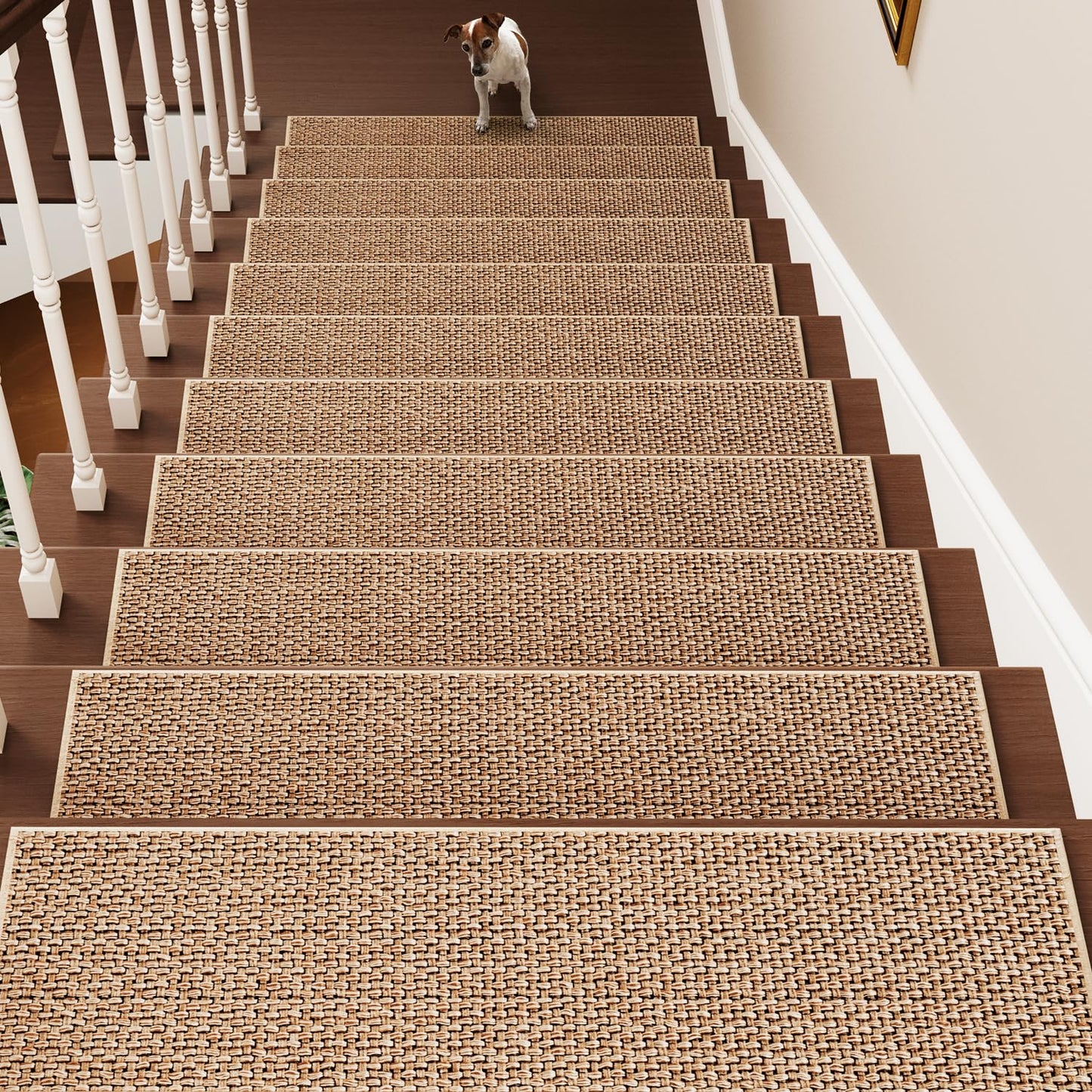 PADOOR Stair-Treads Non Slip, 7PCS Stair Runner for Wooden Steps, Residue Free Stair Treads Stair Carpet Mat for Kids and Dogs Indoor 8"x30" Beige