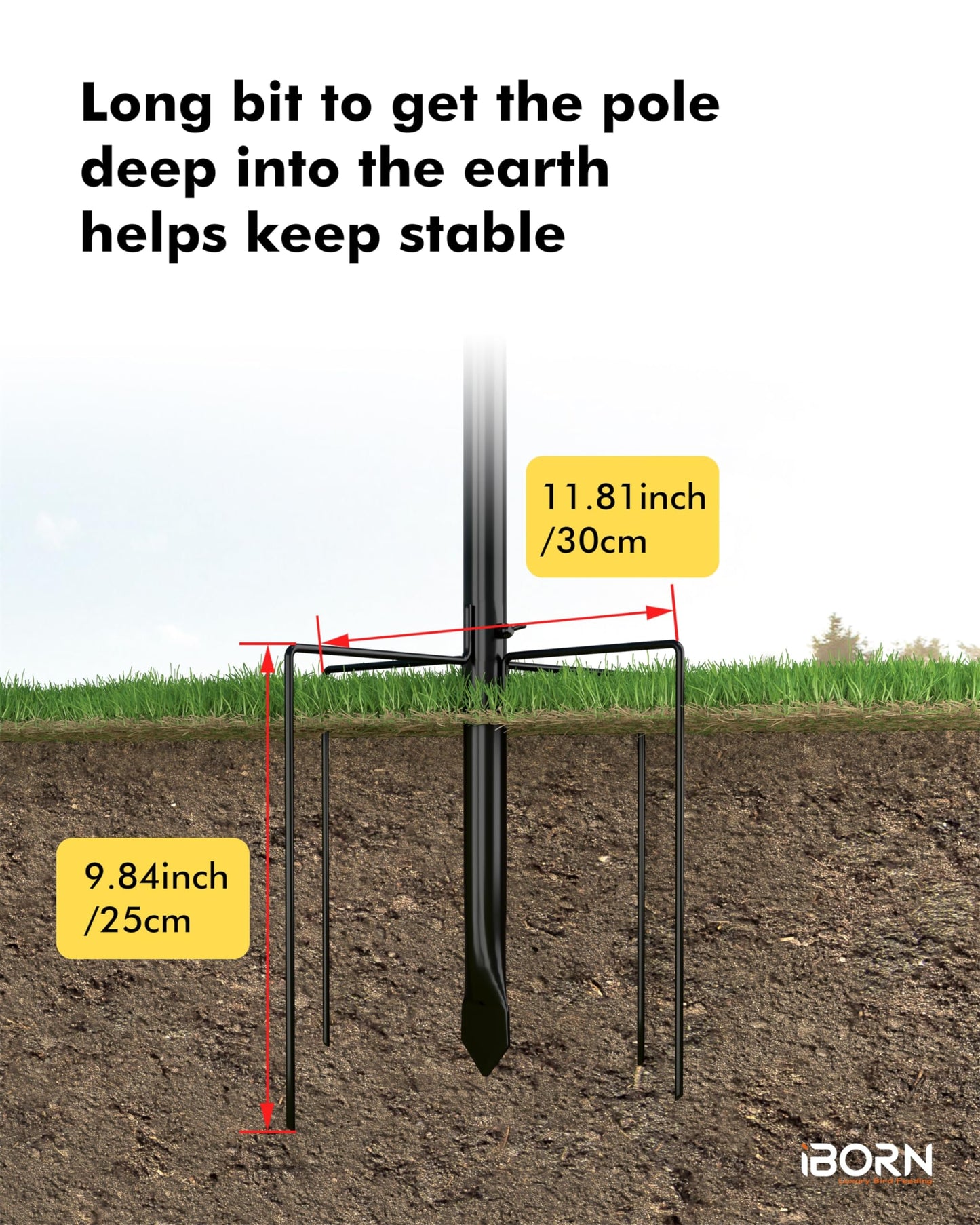 iBorn 1“ Thickness Shepherds Hooks for Outdoor Bird Feeder Pole 78" Height Wild Bird Feeder Stand Shepherds Hook for Hummingbird Feeder, 4 Top Hooks,5 Base Prongs (Feeders NOT Included)