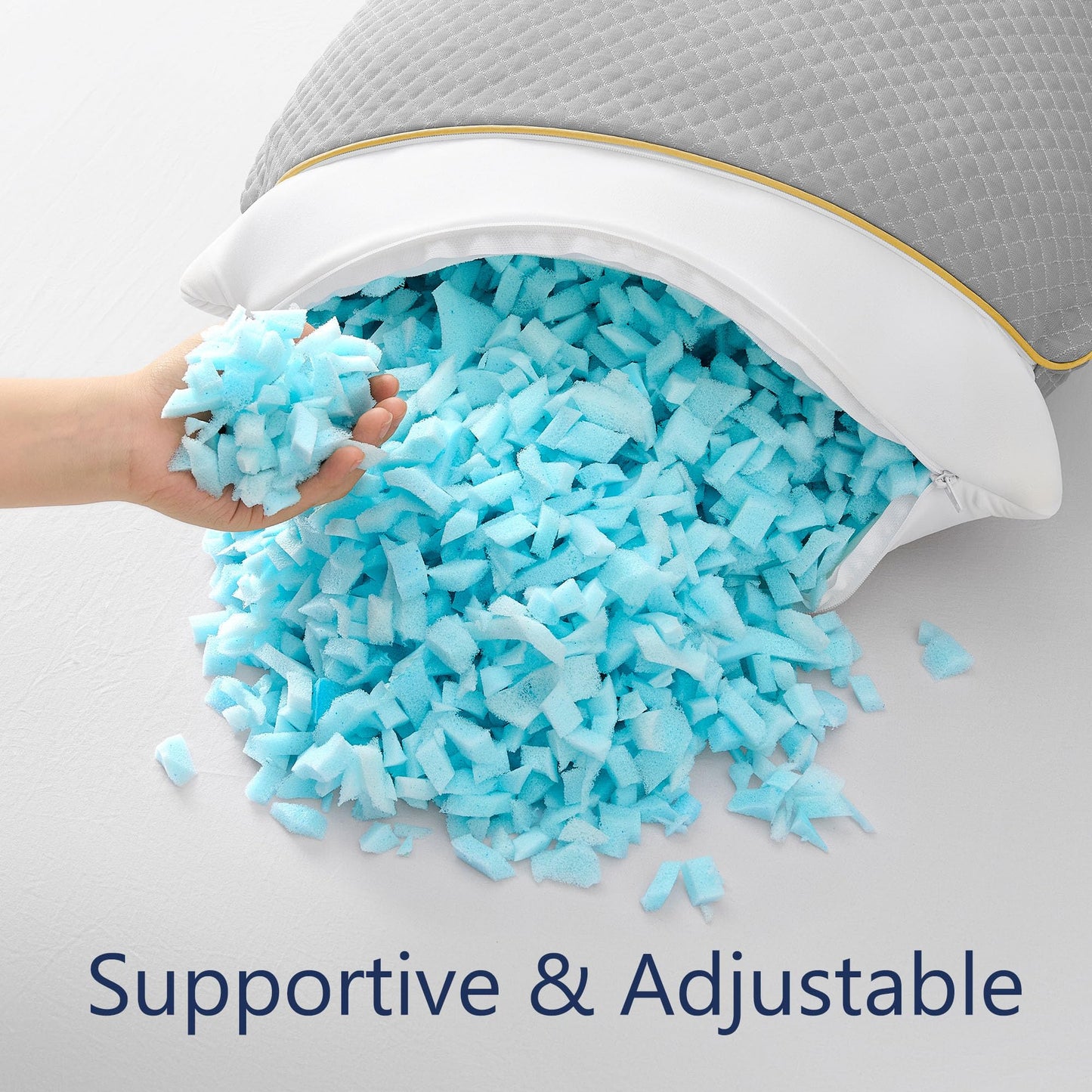 Moonrite Cooling Pillows Queen Size 2 Pack-Shredded Memory Foam Pillow with Machine Washable Cover for Hot Sleepers,Adjustable Bed Pillow for Side/Back/Stomach Sleepers,Grey,20x36 Inches