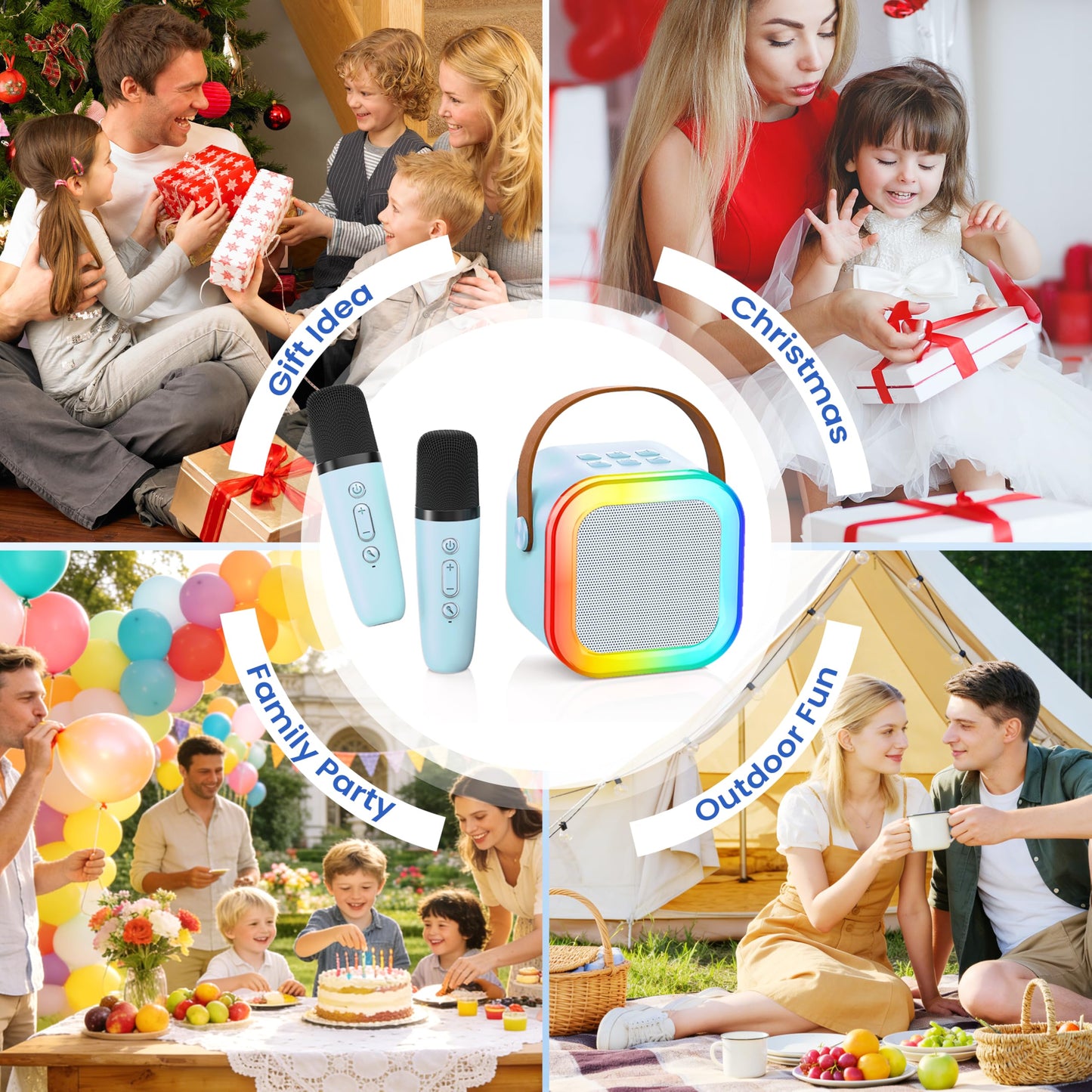 Karaoke Machine for Kids Adults, Portable Bluetooth Mini Karaoke Microphone Singing Speaker Karaoke Player with 2 Wireless Mic Toys for All Smartphones,Birthday, Family,Home Party (Light Blue)